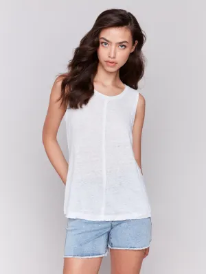 Linen Blend Sleeveless Top - White