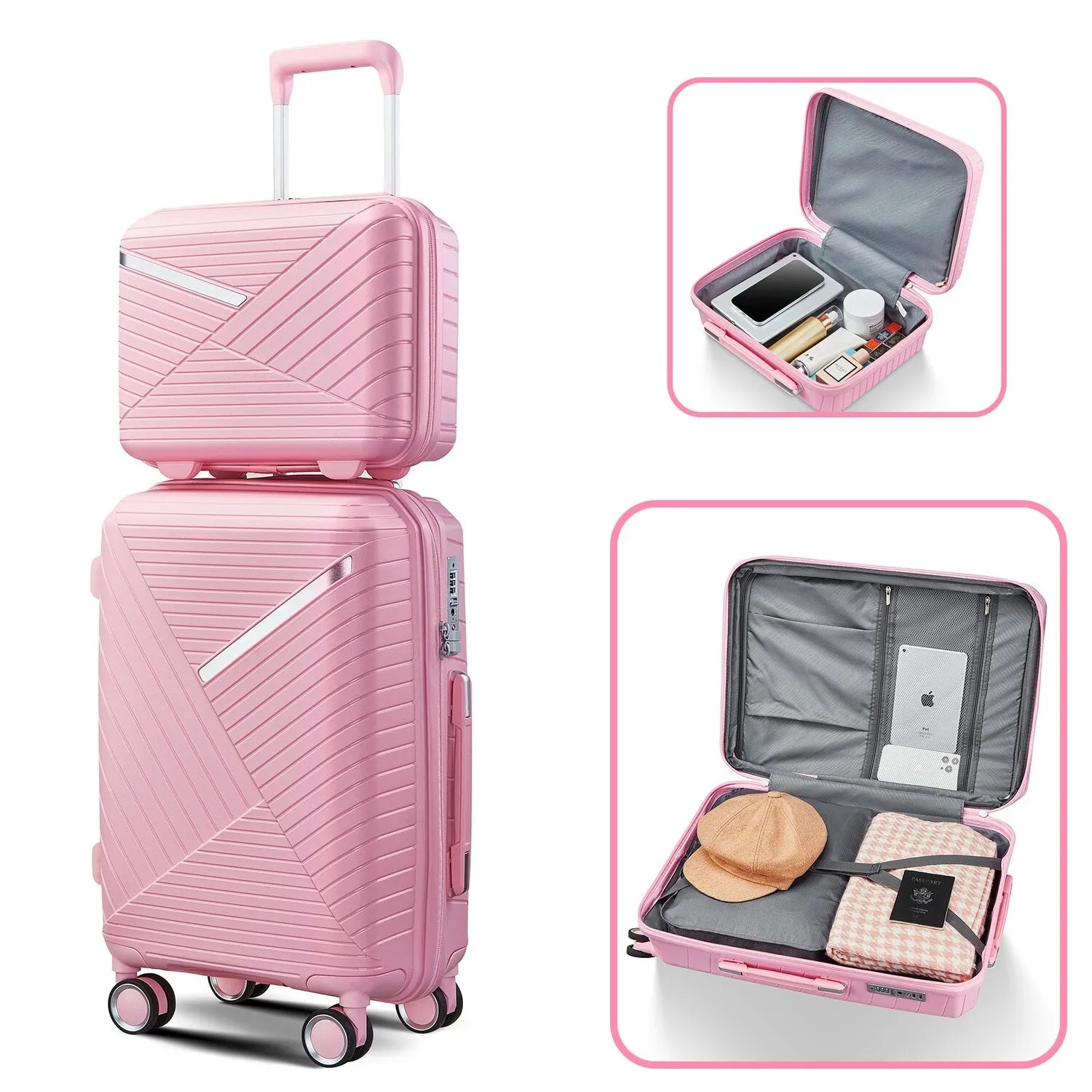 Luggage Sets 4 Piece(14/20/24/28), Expandable Suitcase with Double Spinner Wheels TSA Lock PP Material