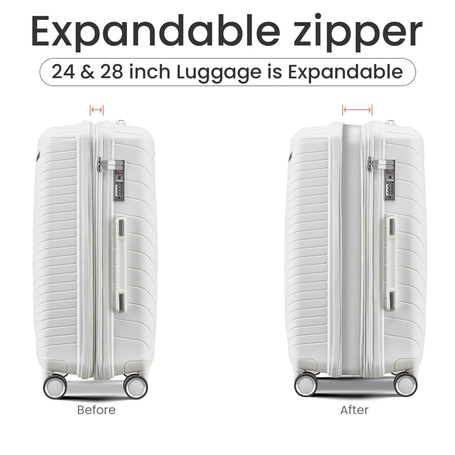 Luggage Sets 4 Piece(14/20/24/28), Expandable Suitcase with Double Spinner Wheels TSA Lock PP Material
