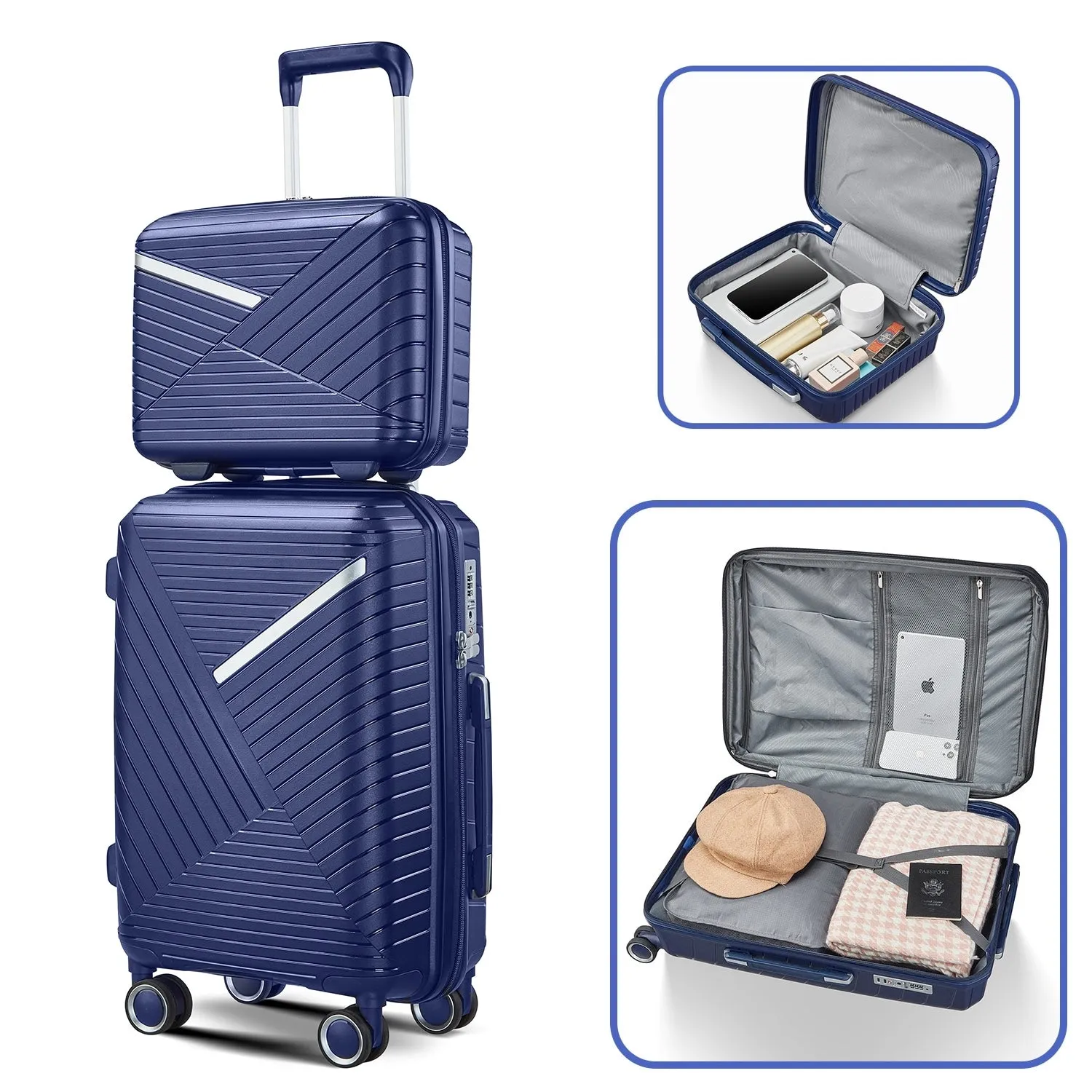 Luggage Sets 4 Piece(14/20/24/28), Expandable Suitcase with Double Spinner Wheels TSA Lock PP Material