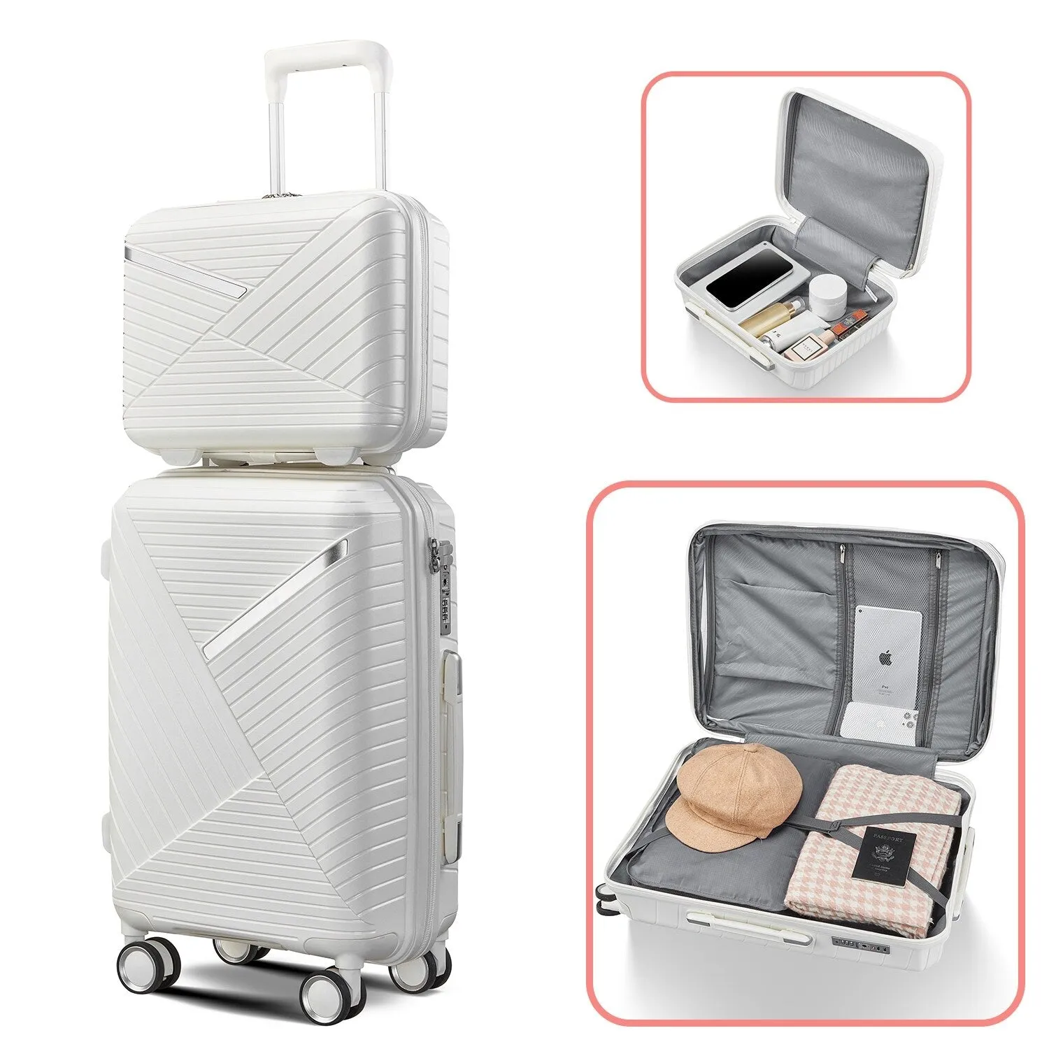 Luggage Sets 4 Piece(14/20/24/28), Expandable Suitcase with Double Spinner Wheels TSA Lock PP Material