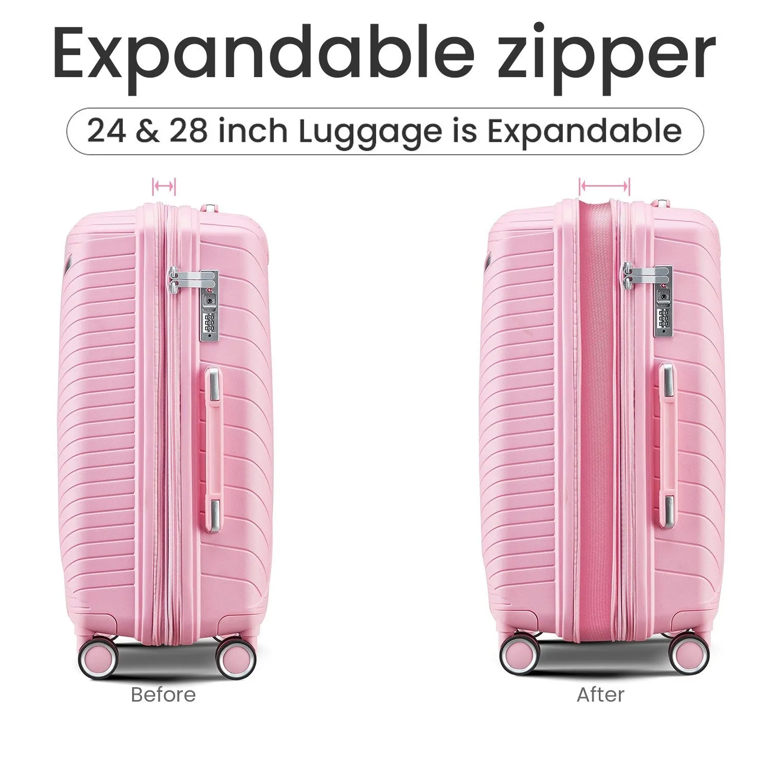 Luggage Sets 4 Piece(14/20/24/28), Expandable Suitcase with Double Spinner Wheels TSA Lock PP Material