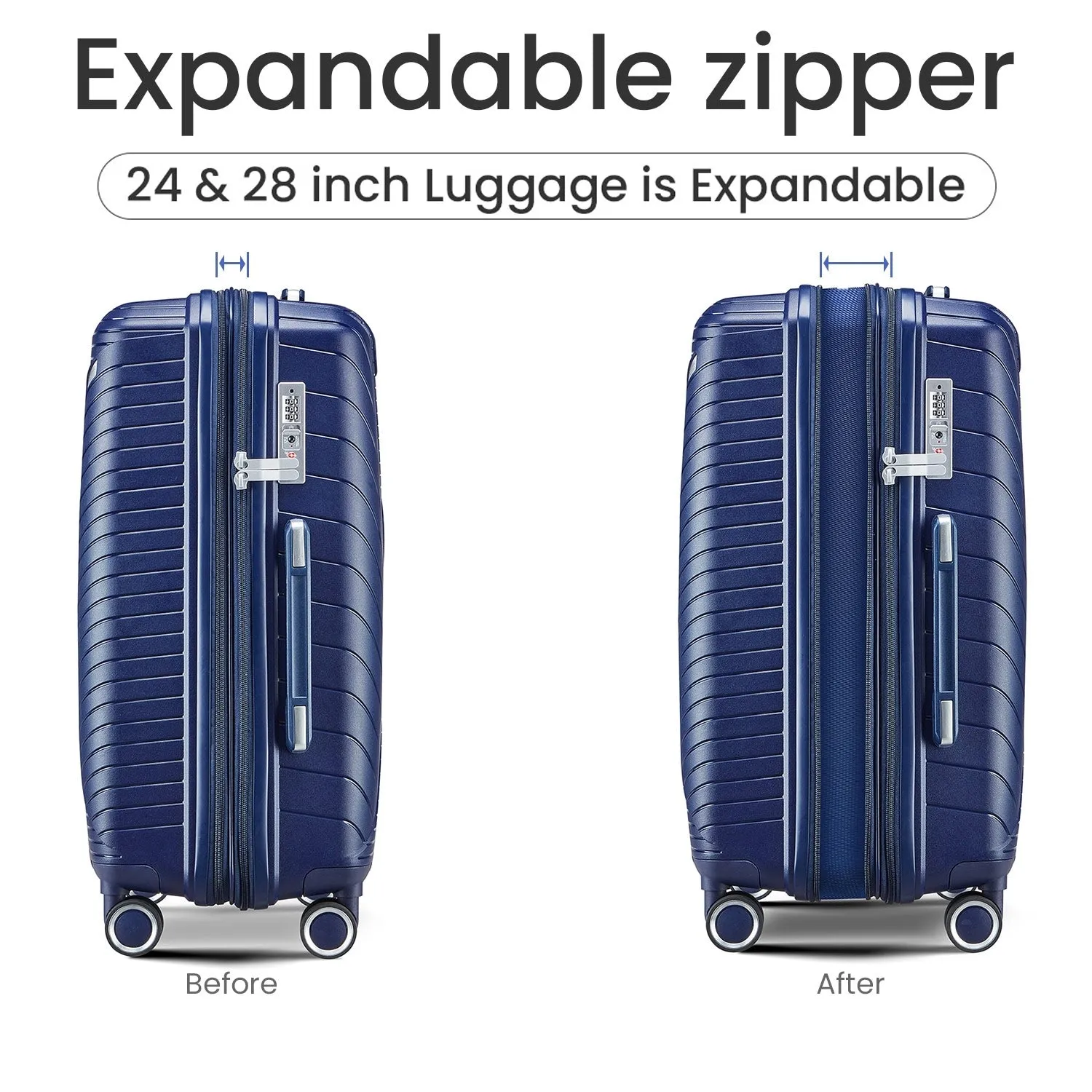 Luggage Sets 4 Piece(14/20/24/28), Expandable Suitcase with Double Spinner Wheels TSA Lock PP Material