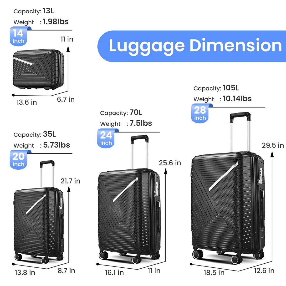 Luggage Sets 4 Piece(14/20/24/28)