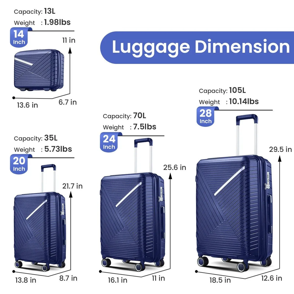 Luggage Sets 4 Piece(14/20/24/28)
