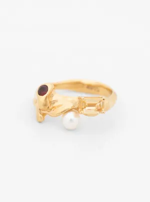 Menage Gold-Plated Ring Citrine & Garnet