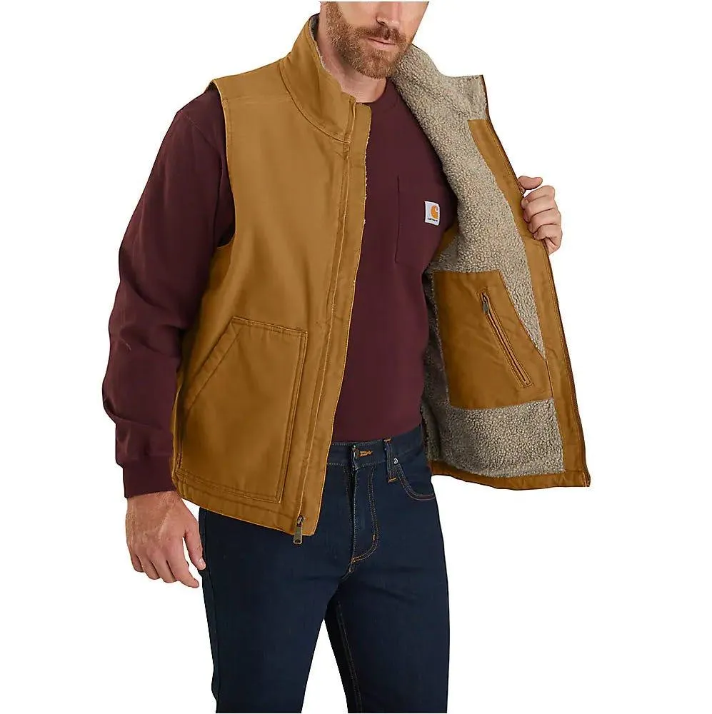 Men's 104277 Washed Duck Sherpa Lined Mock Vest - Brown