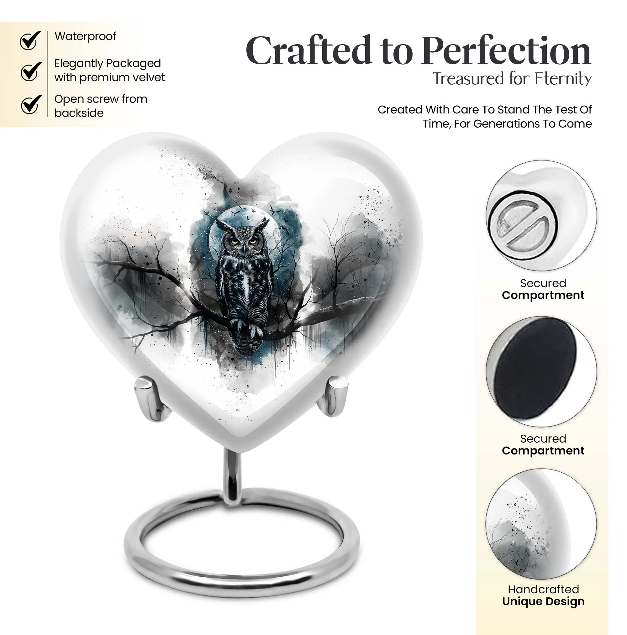 Owl Cremation Urn Howling Wolf, Large Memorial Aluminium Urn for Ashes