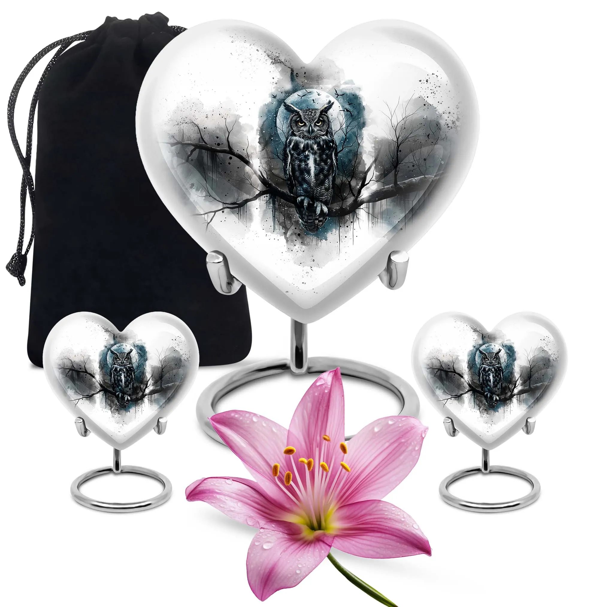 Owl Cremation Urn Howling Wolf, Large Memorial Aluminium Urn for Ashes