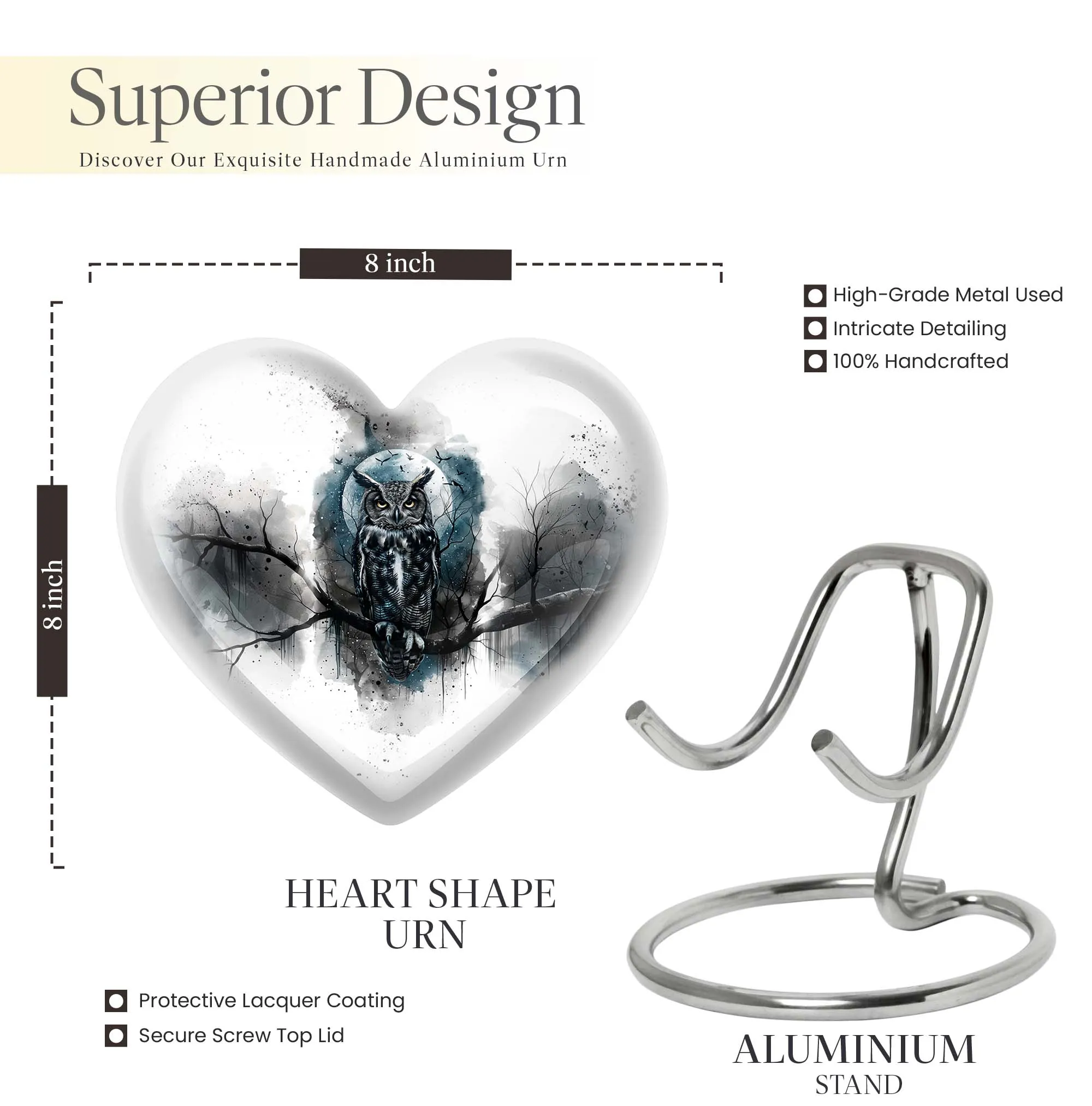 Owl Cremation Urn Howling Wolf, Large Memorial Aluminium Urn for Ashes