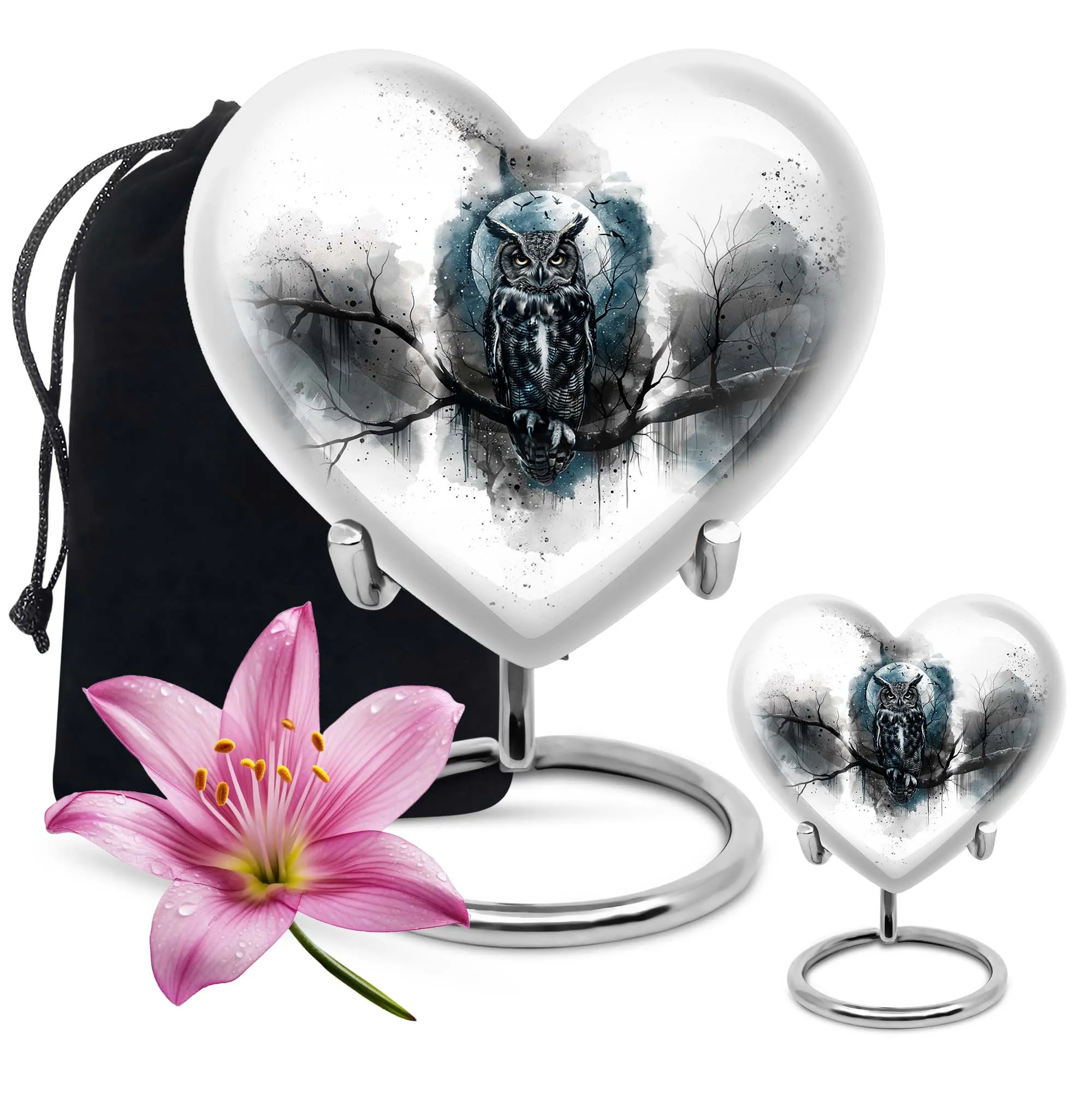 Owl Cremation Urn Howling Wolf, Large Memorial Aluminium Urn for Ashes
