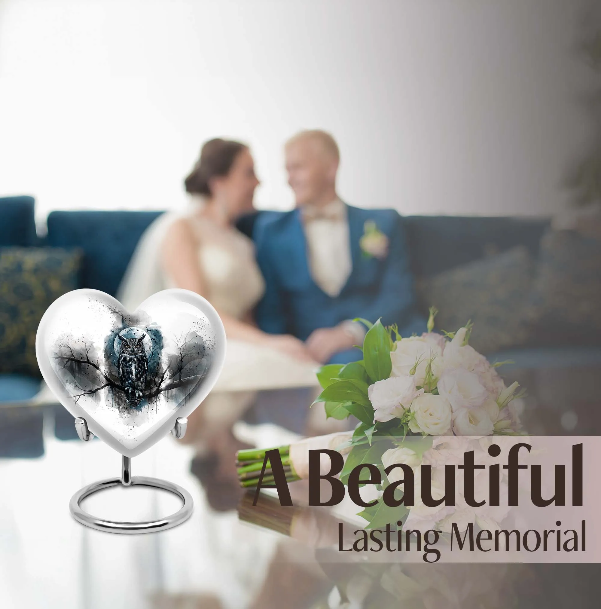 Owl Cremation Urn Howling Wolf, Large Memorial Aluminium Urn for Ashes