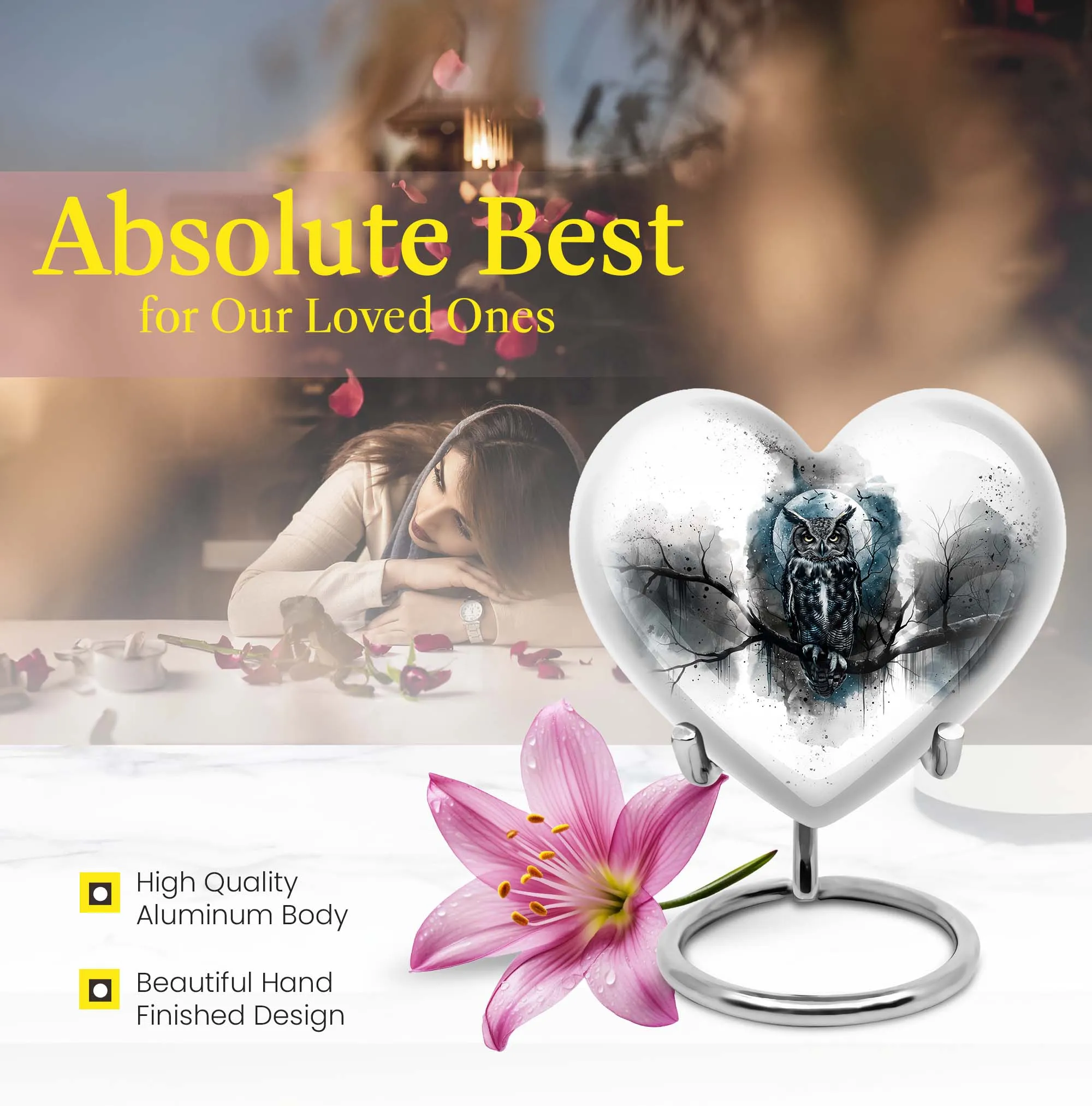 Owl Cremation Urn Howling Wolf, Large Memorial Aluminium Urn for Ashes
