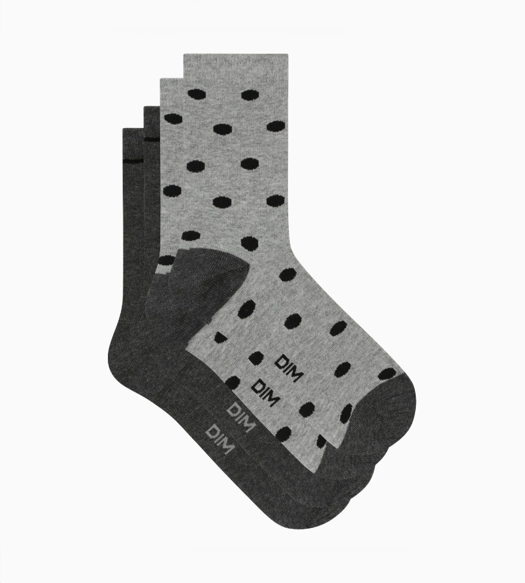 Pack of 2 pairs of women's socks grey with large polka dots Dim Coton Style