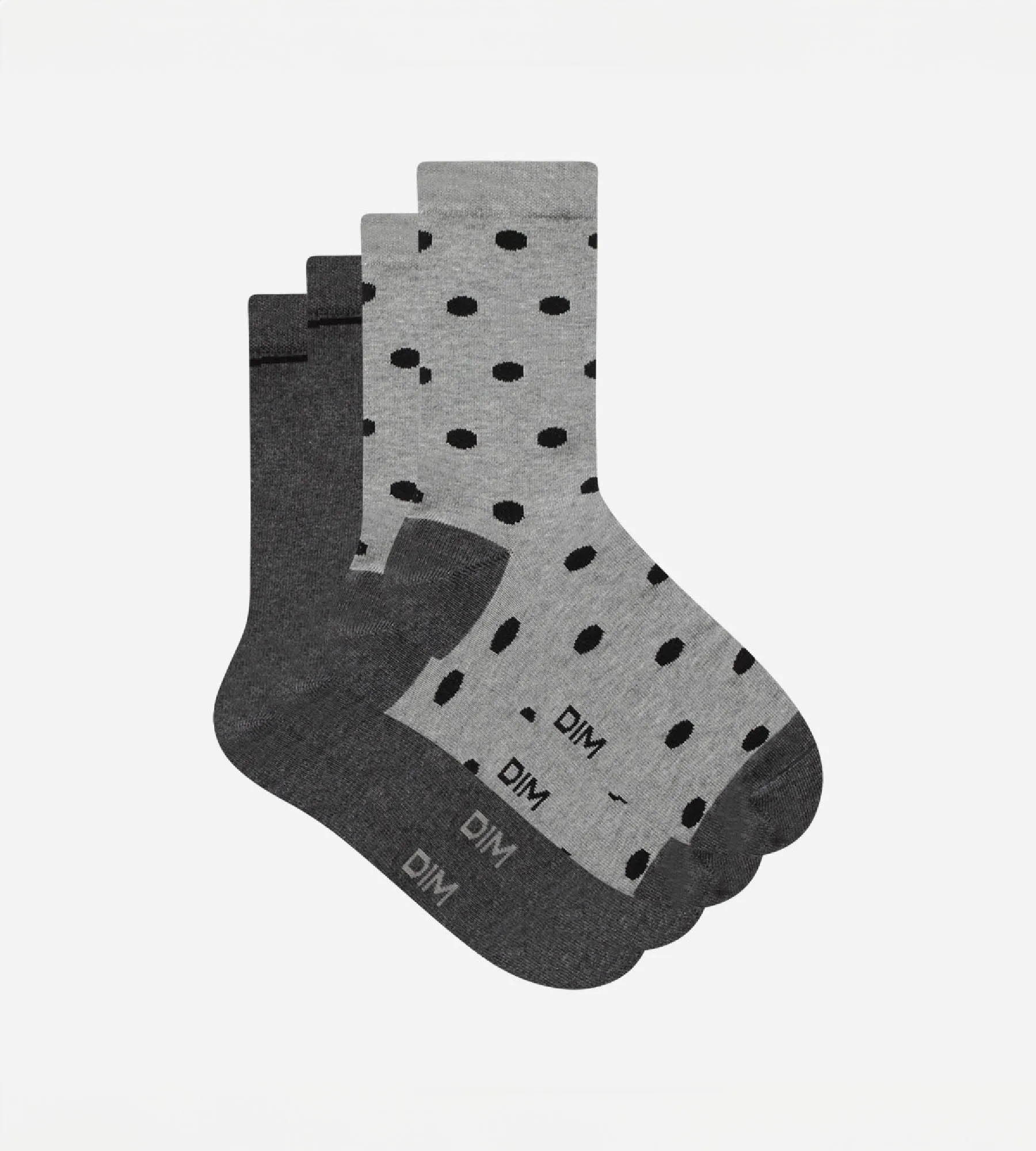 Pack of 2 pairs of women's socks grey with large polka dots Dim Coton Style