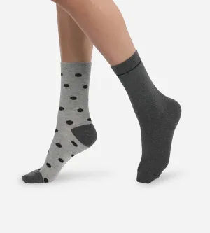 Pack of 2 pairs of women's socks grey with large polka dots Dim Coton Style