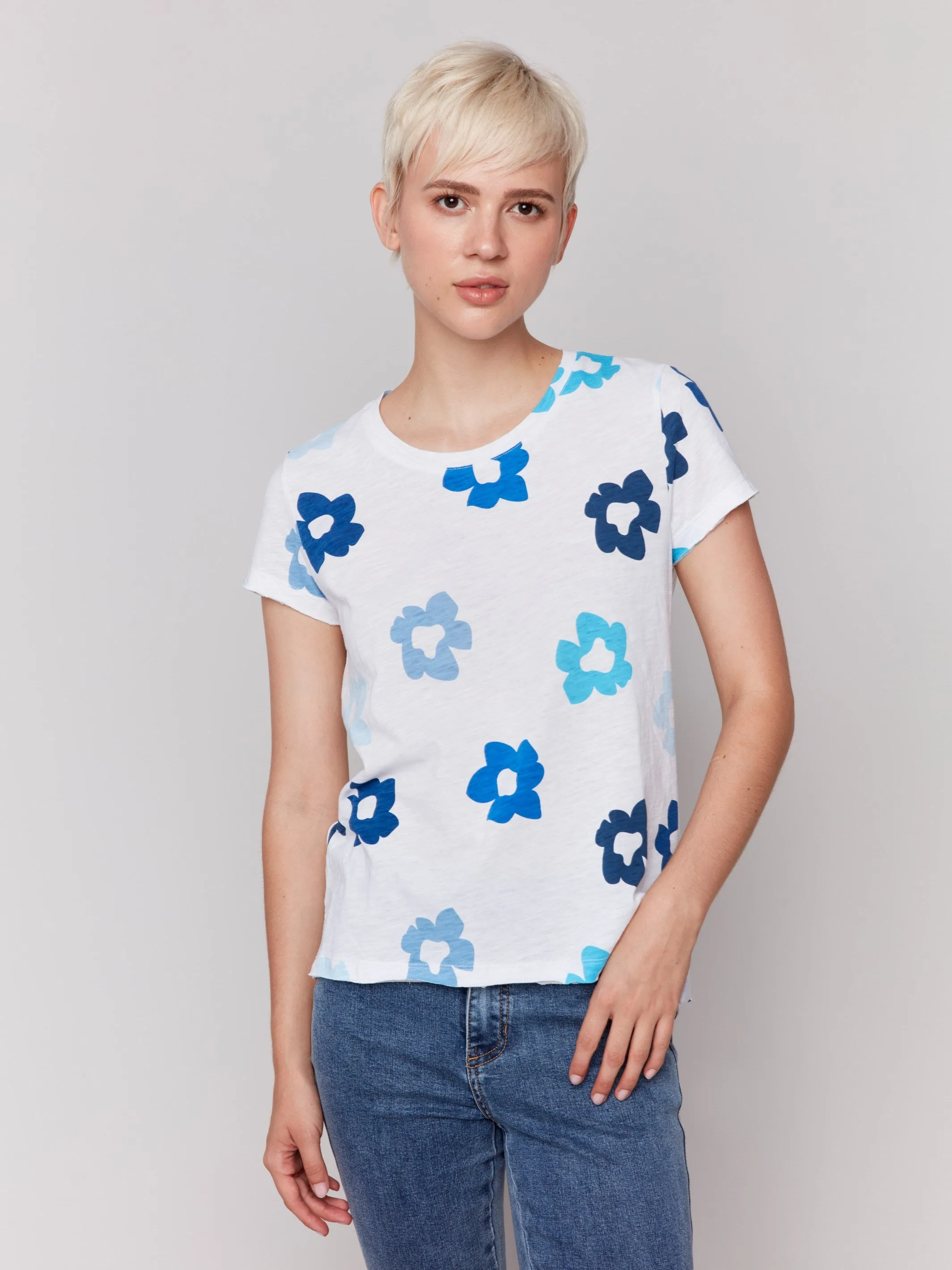 Printed Organic Cotton Slub T-Shirt - Blue Floral