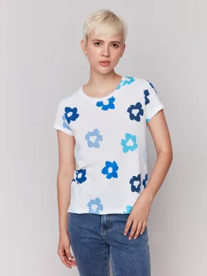 Printed Organic Cotton Slub T-Shirt - Blue Floral