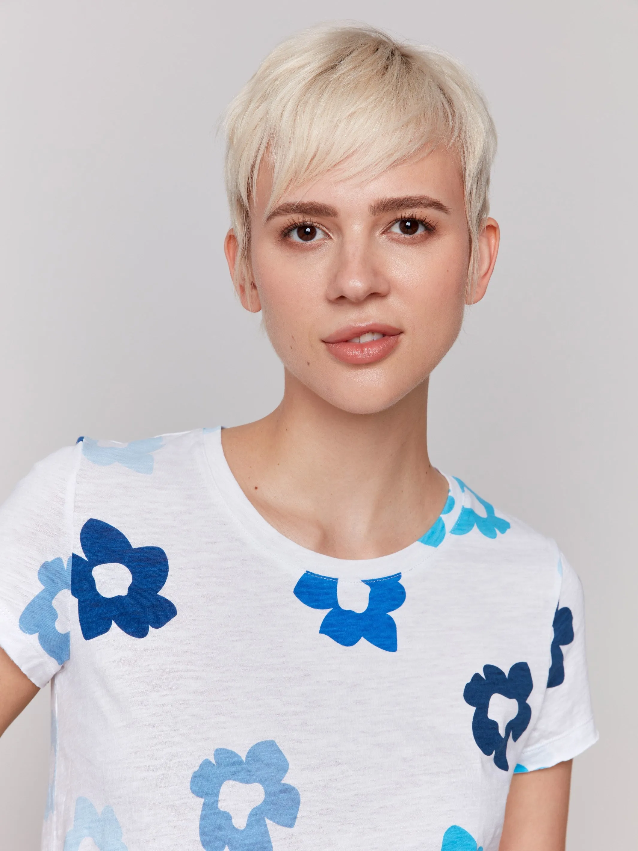 Printed Organic Cotton Slub T-Shirt - Blue Floral
