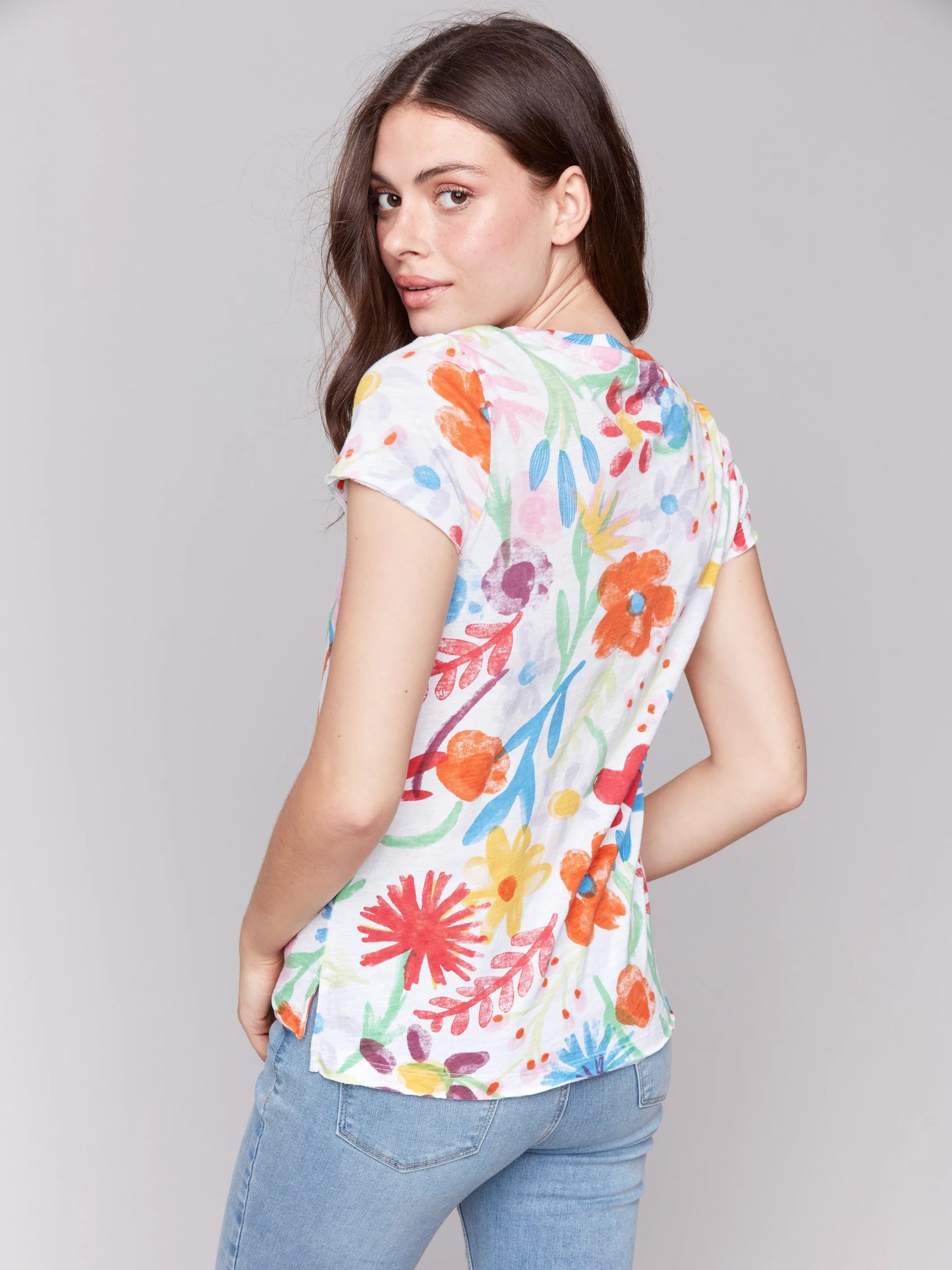 Printed Organic Cotton Slub T-Shirt - Wildflowers