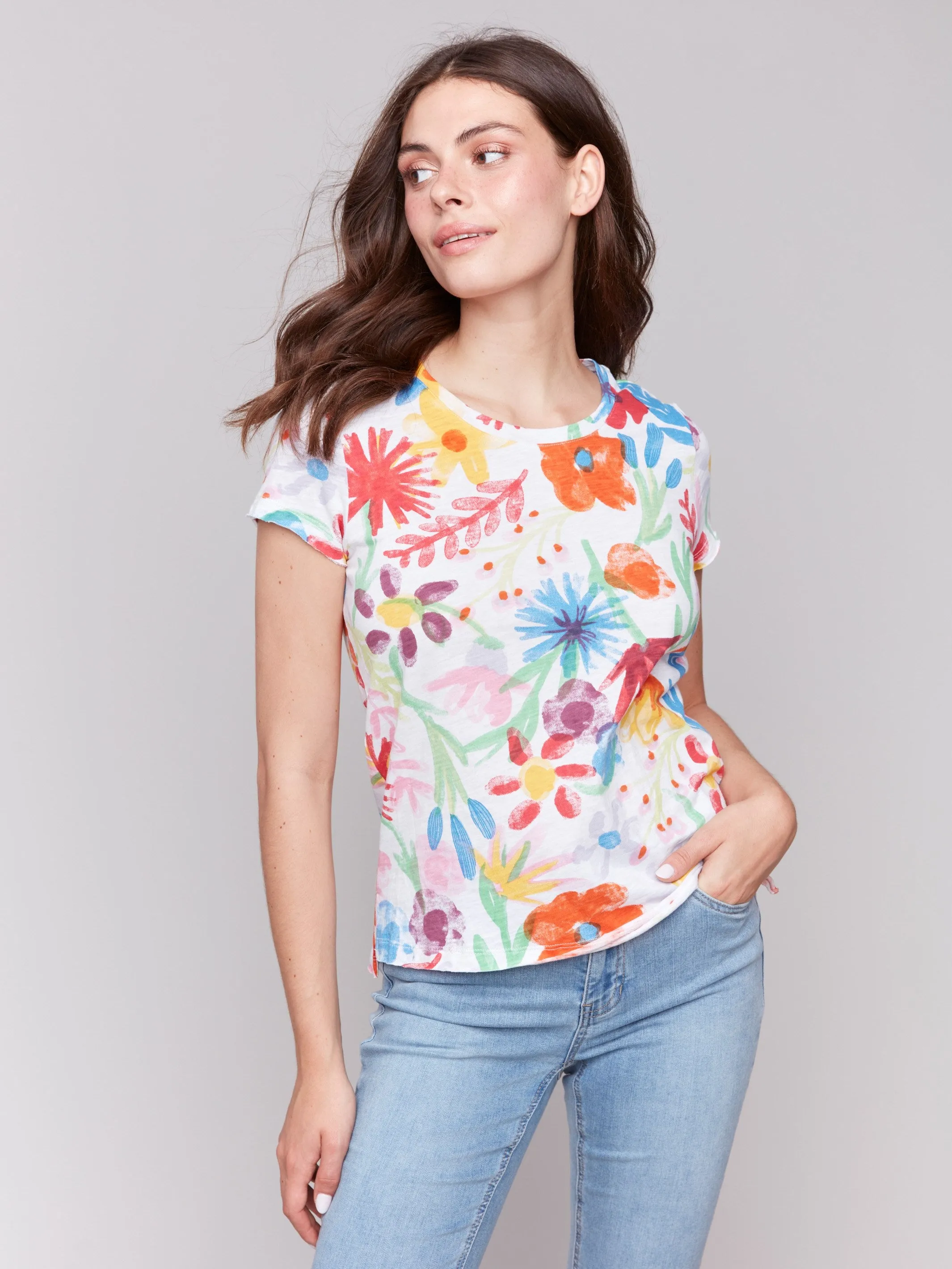 Printed Organic Cotton Slub T-Shirt - Wildflowers