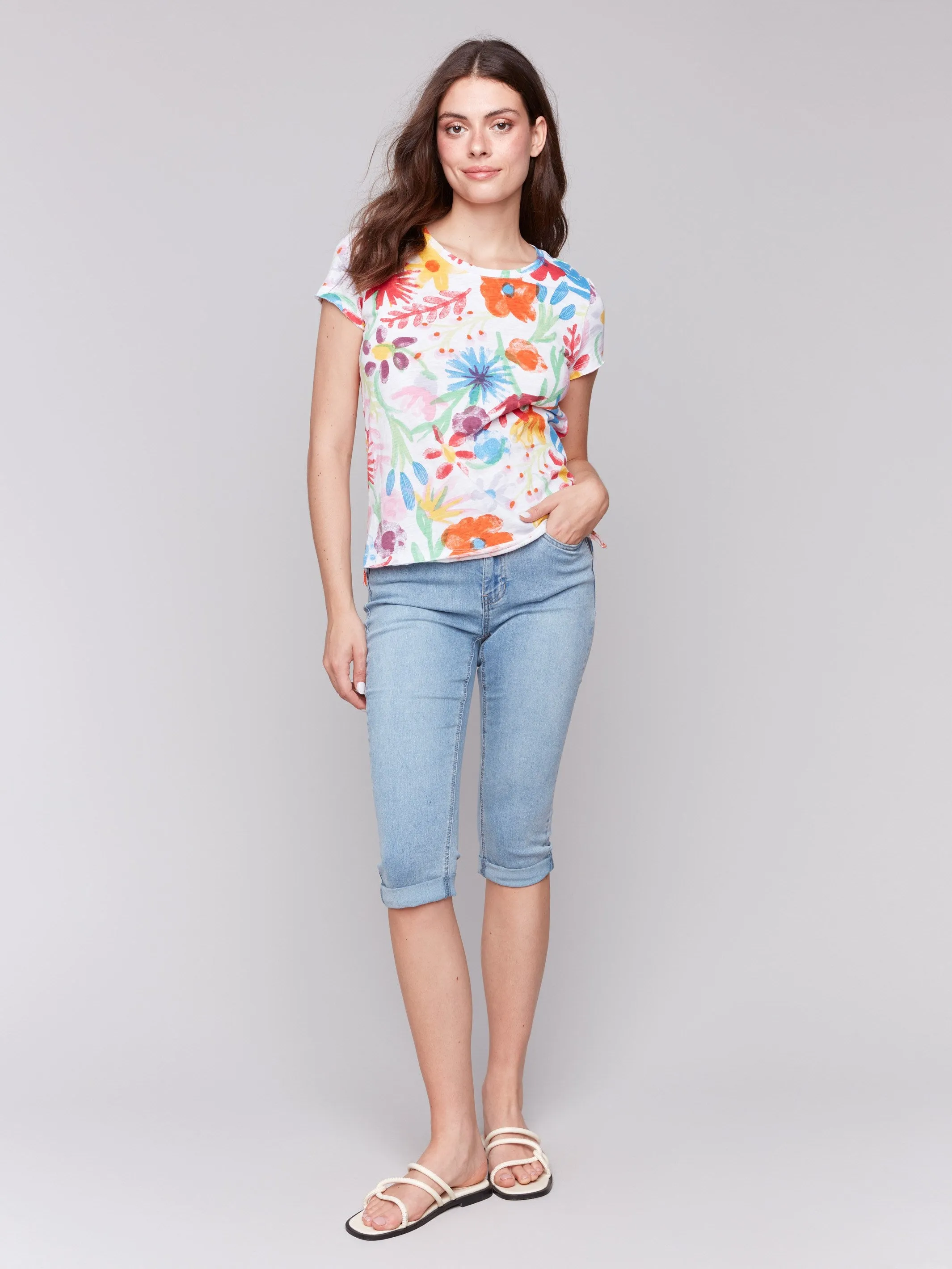 Printed Organic Cotton Slub T-Shirt - Wildflowers