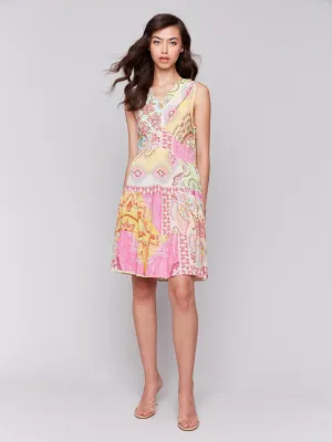 Printed Sleeveless V-Neck Tiered Dress - Carousel