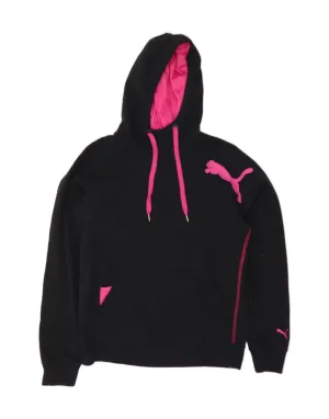 PUMA Womens Oversized Graphic Hoodie Jumper UK 10 Small Black Cotton