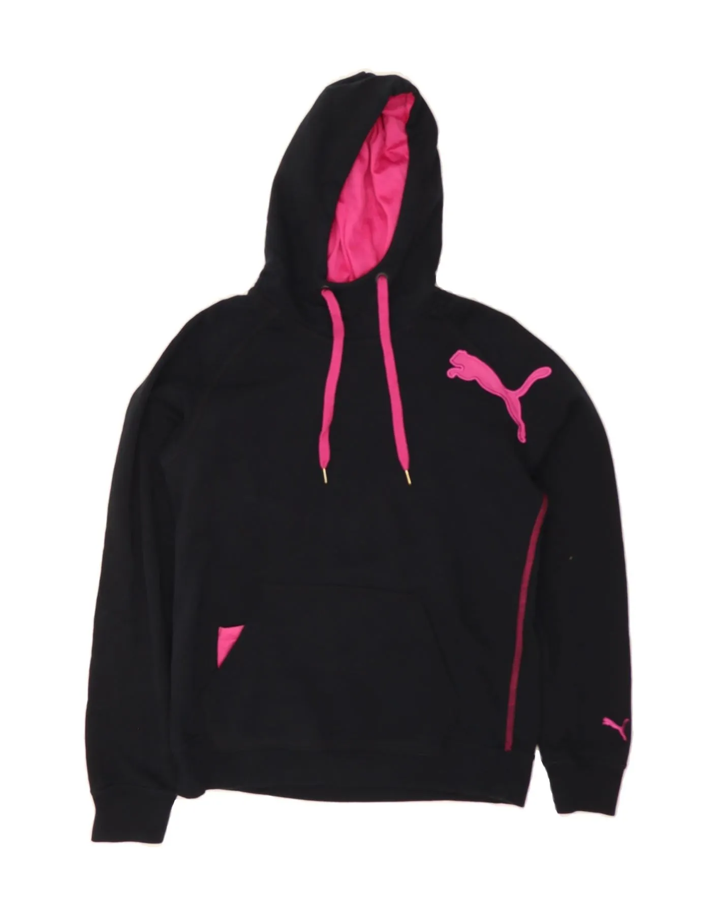 PUMA Womens Oversized Graphic Hoodie Jumper UK 10 Small Black Cotton
