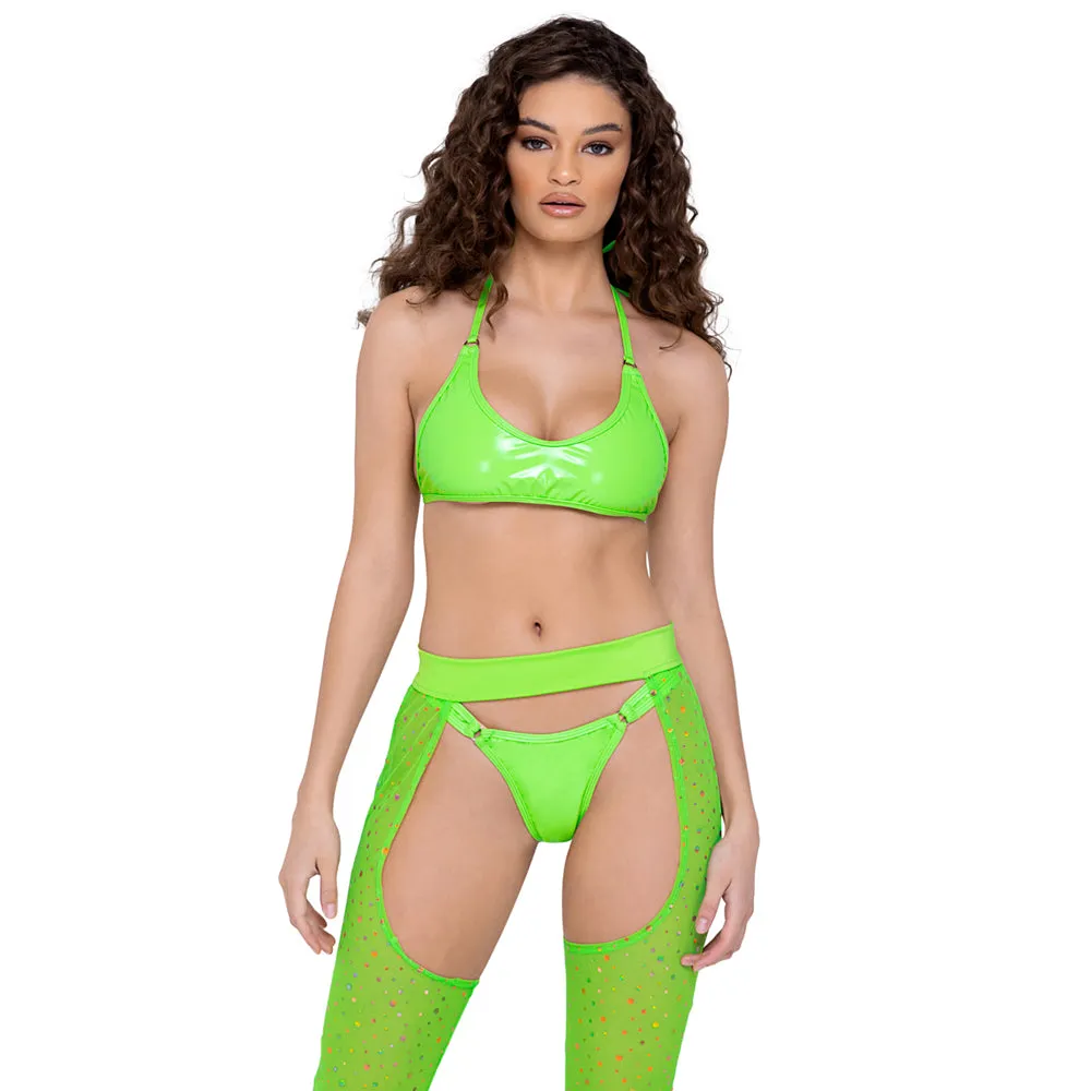 Roma Neon Green Vinyl Thong Bikini Bottoms