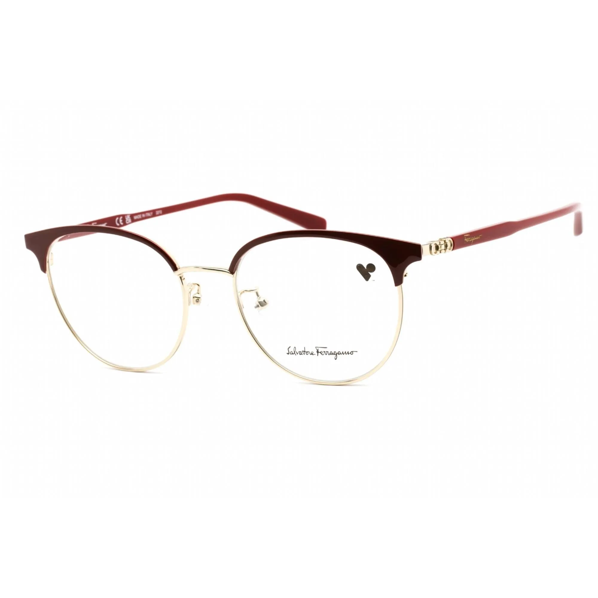 Salvatore Ferragamo Women's Eyeglasses - Light Gold/Burgundy Round Frame | SF2201 744