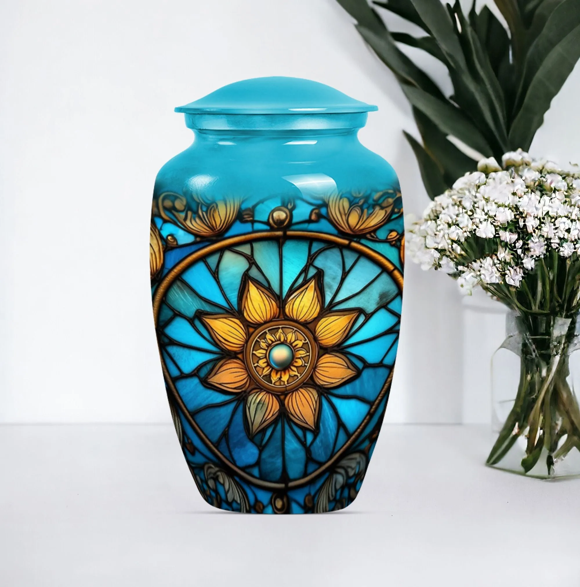 Stained Glass Urn Elegance, Cremation Artifact for Women's Ashes