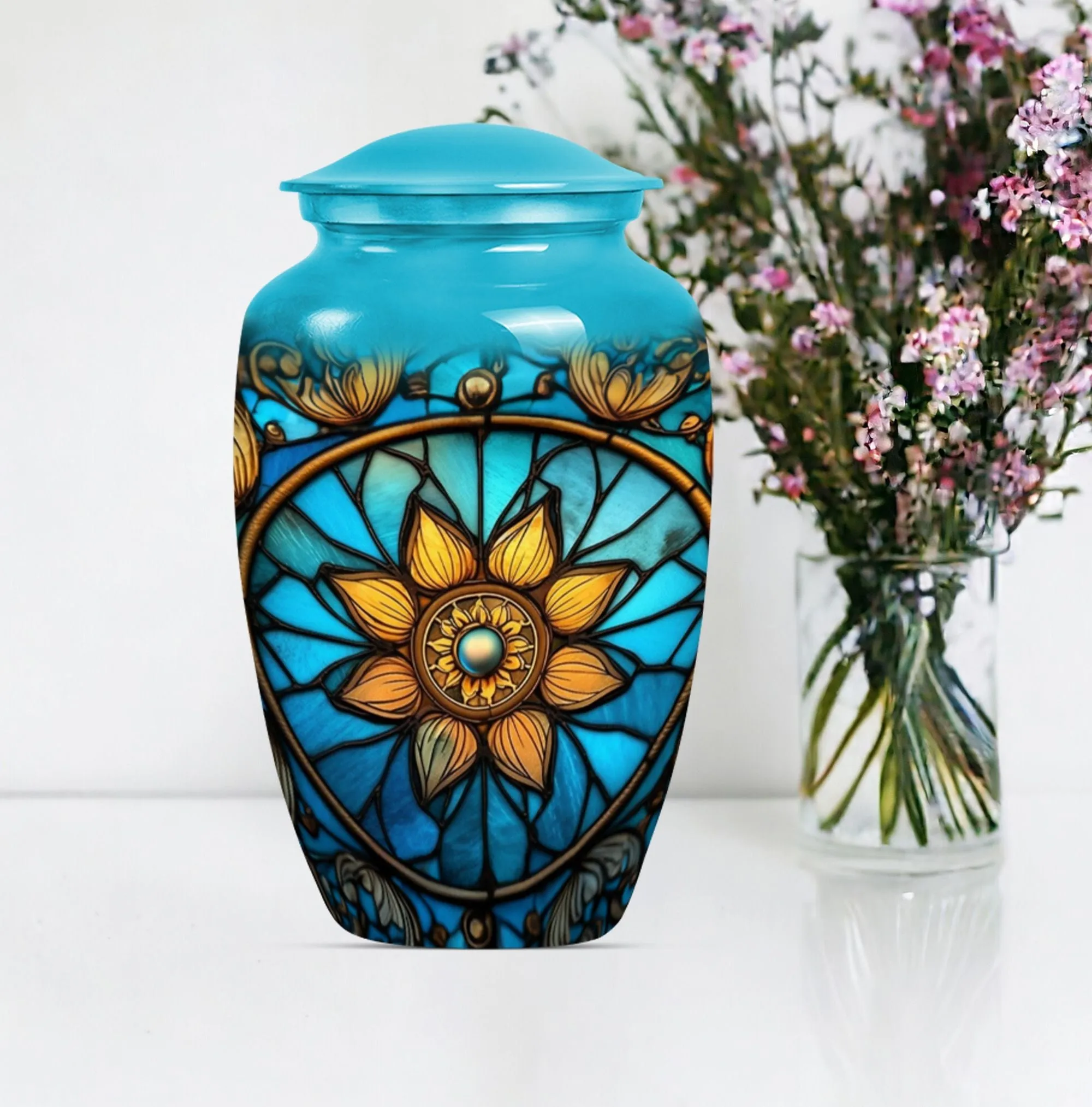 Stained Glass Urn Elegance, Cremation Artifact for Women's Ashes