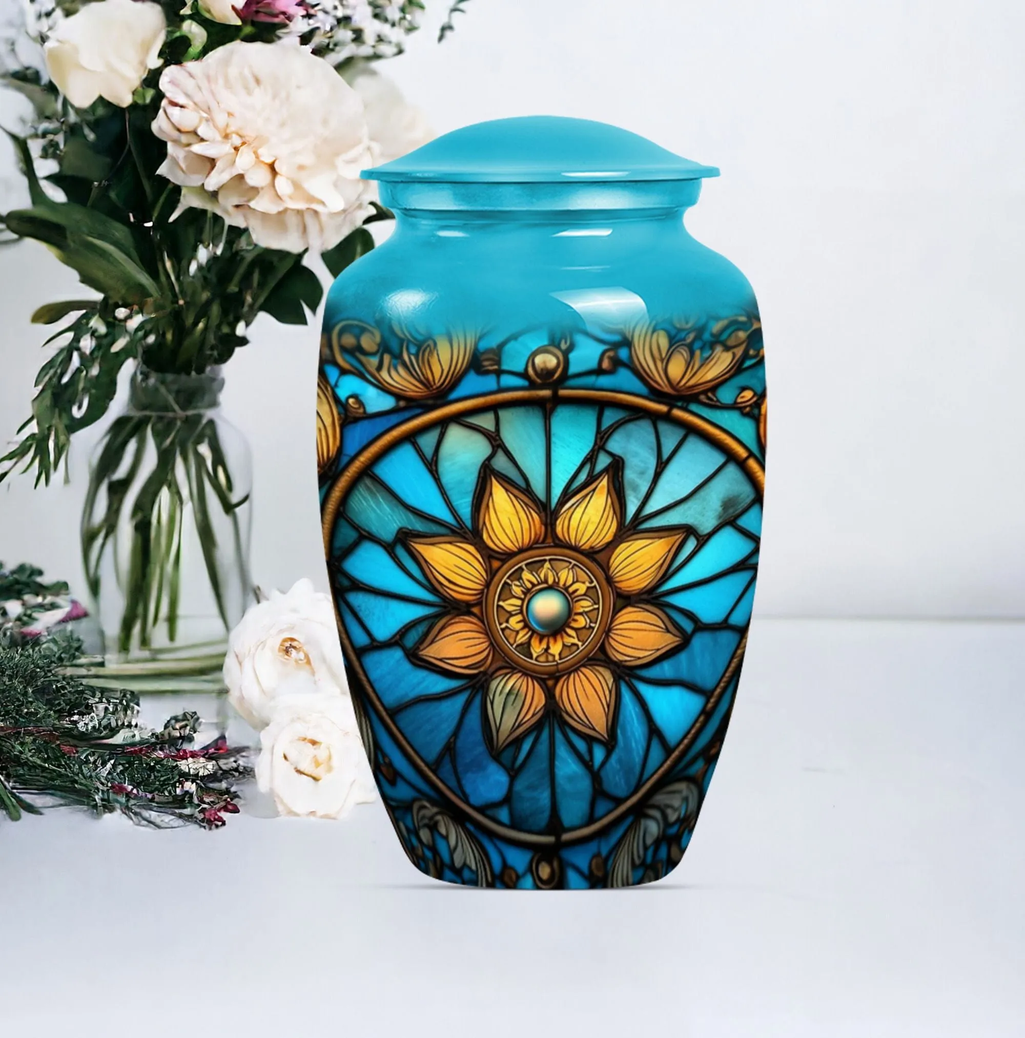 Stained Glass Urn Elegance, Cremation Artifact for Women's Ashes
