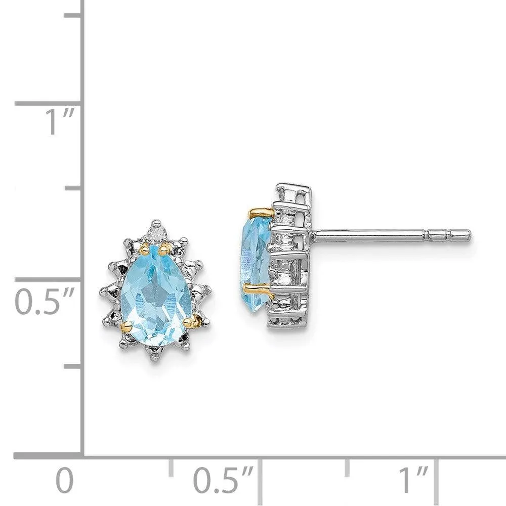 Sterling Silver & 14K Rhodium-plated Sky Blue Topaz Diamond Earrings