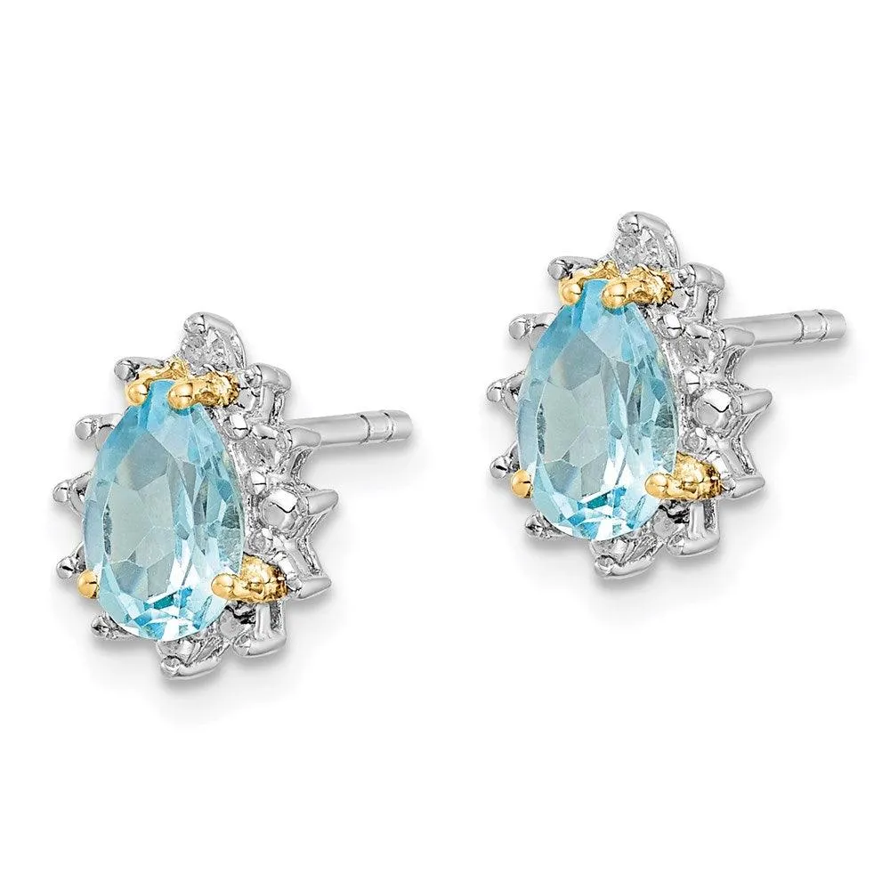 Sterling Silver & 14K Rhodium-plated Sky Blue Topaz Diamond Earrings
