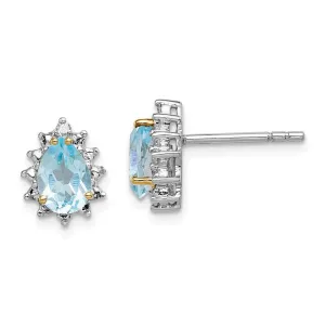 Sterling Silver & 14K Rhodium-plated Sky Blue Topaz Diamond Earrings