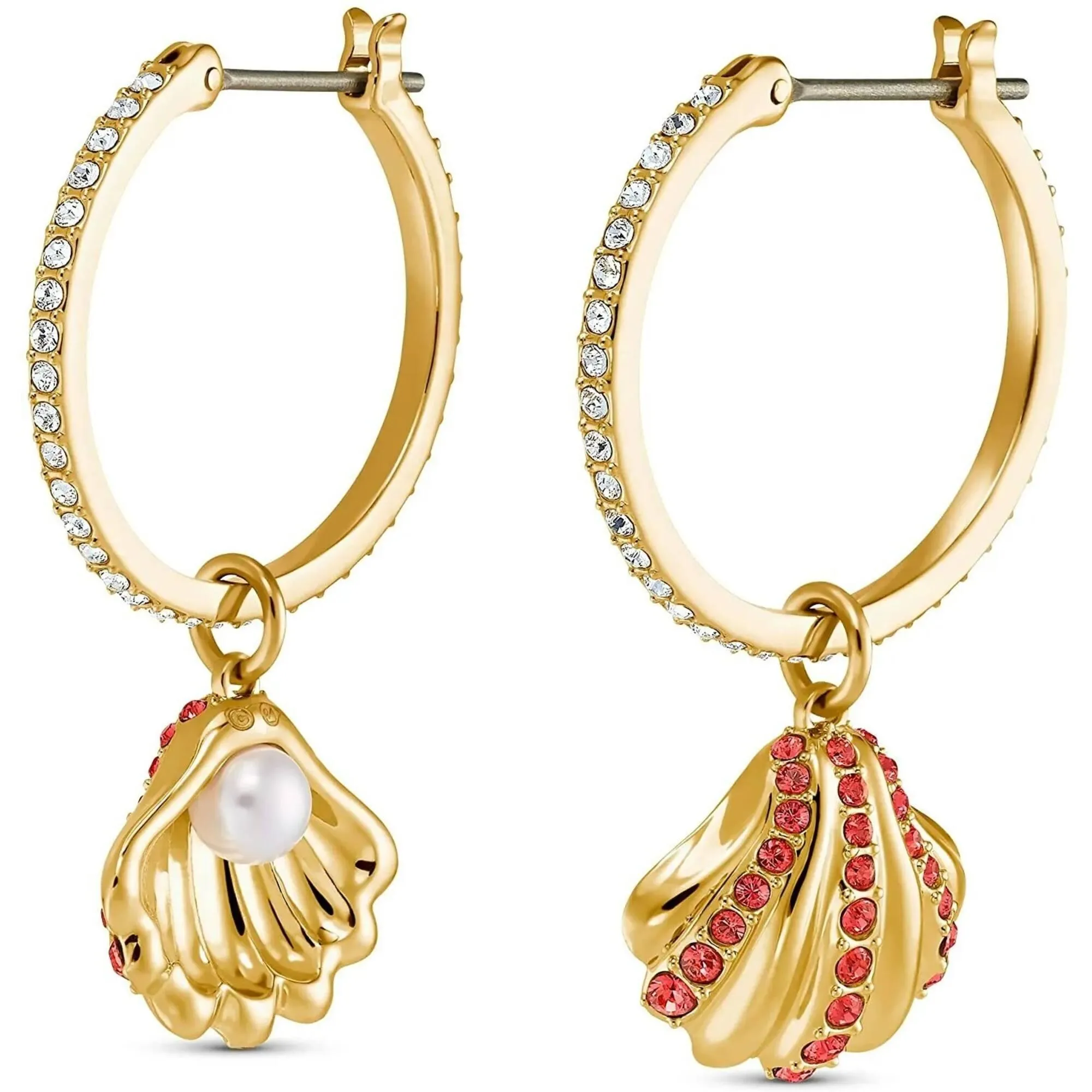 Swarovski Women's Earrings - Shell Pearl Yellow Gold Red and White Crystal | 5524185