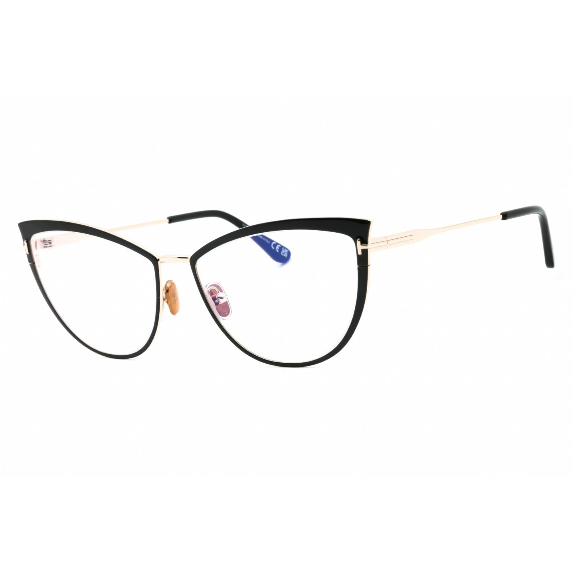 Tom Ford Women's Eyeglasses - Shiny Black Metal Cat Eye Full Rim Frame | FT5877-B 001