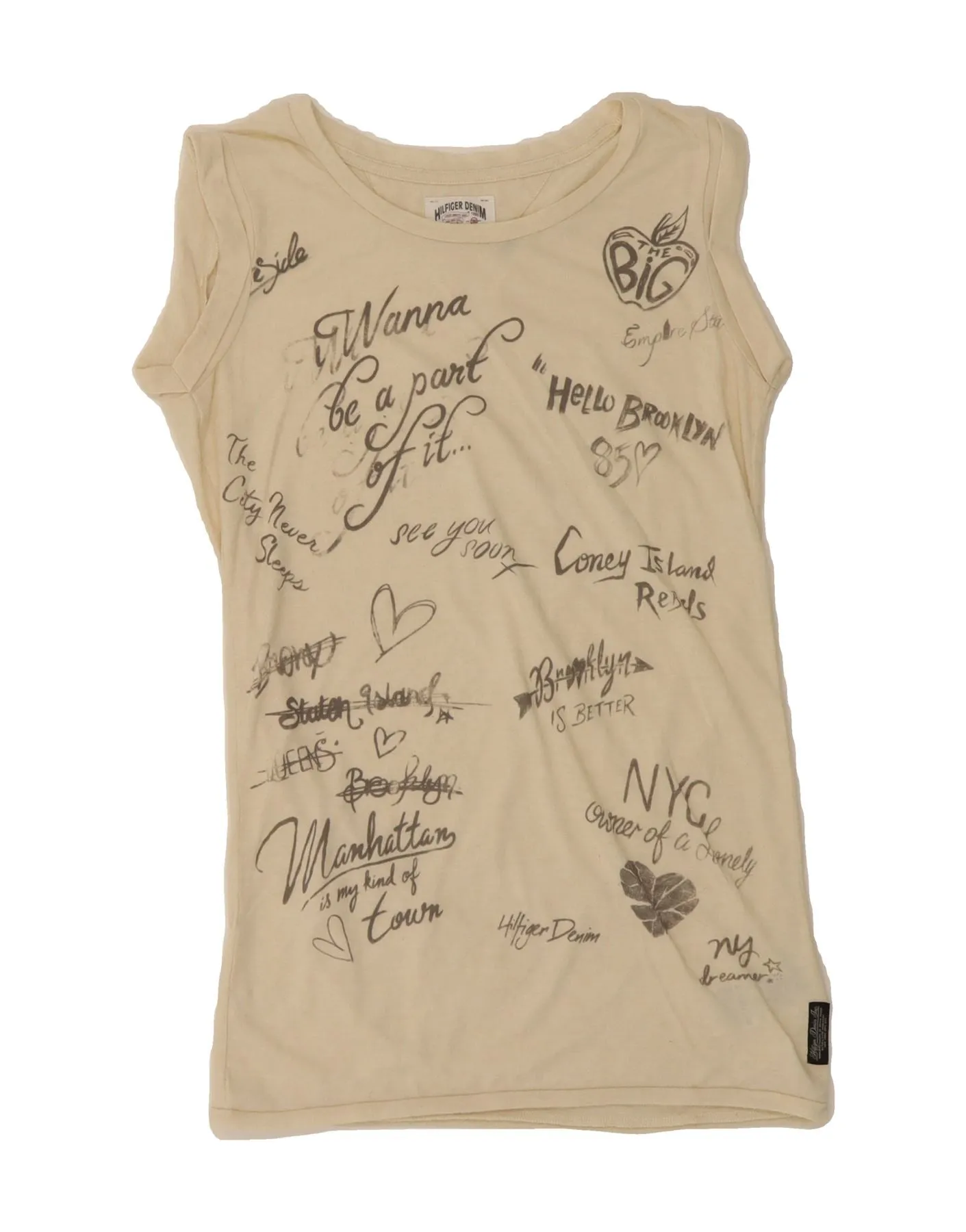 TOMMY HILFIGER Womens Graphic Vest Top UK 6 XS Beige