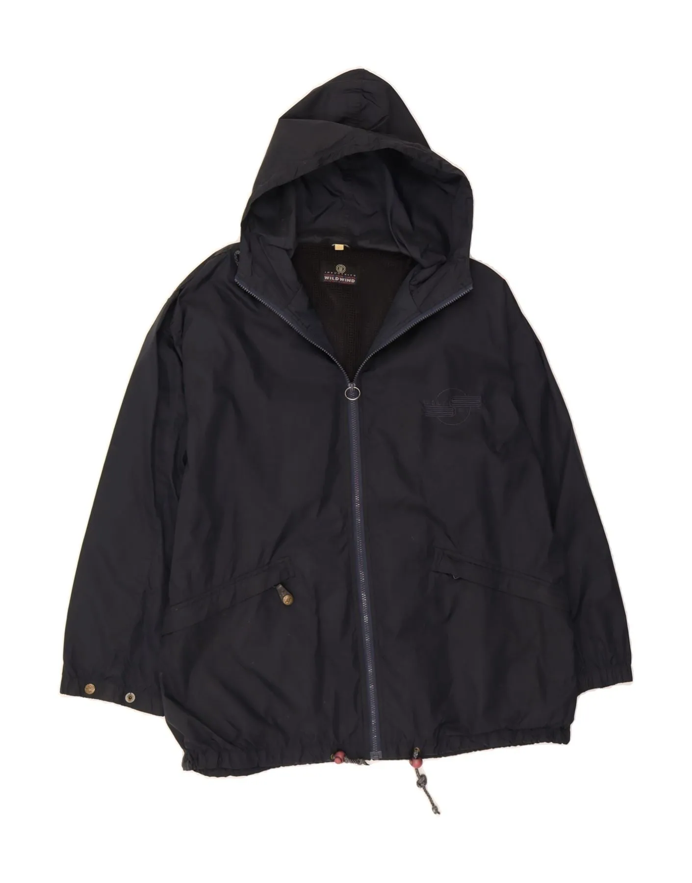 VINTAGE Mens Hooded Windbreaker Jacket UK 40 Large Navy Blue