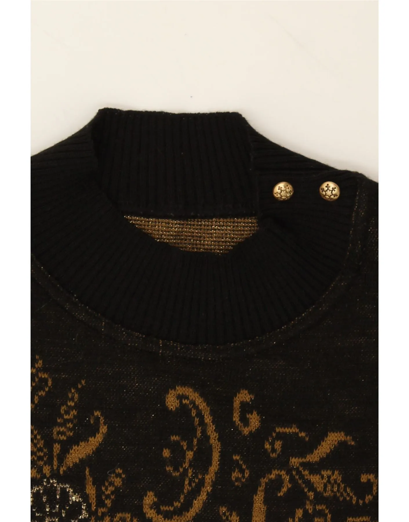 VINTAGE Womens Graphic Turtle Neck Jumper Sweater UK 16 Large Black