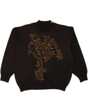 VINTAGE Womens Graphic Turtle Neck Jumper Sweater UK 16 Large Black