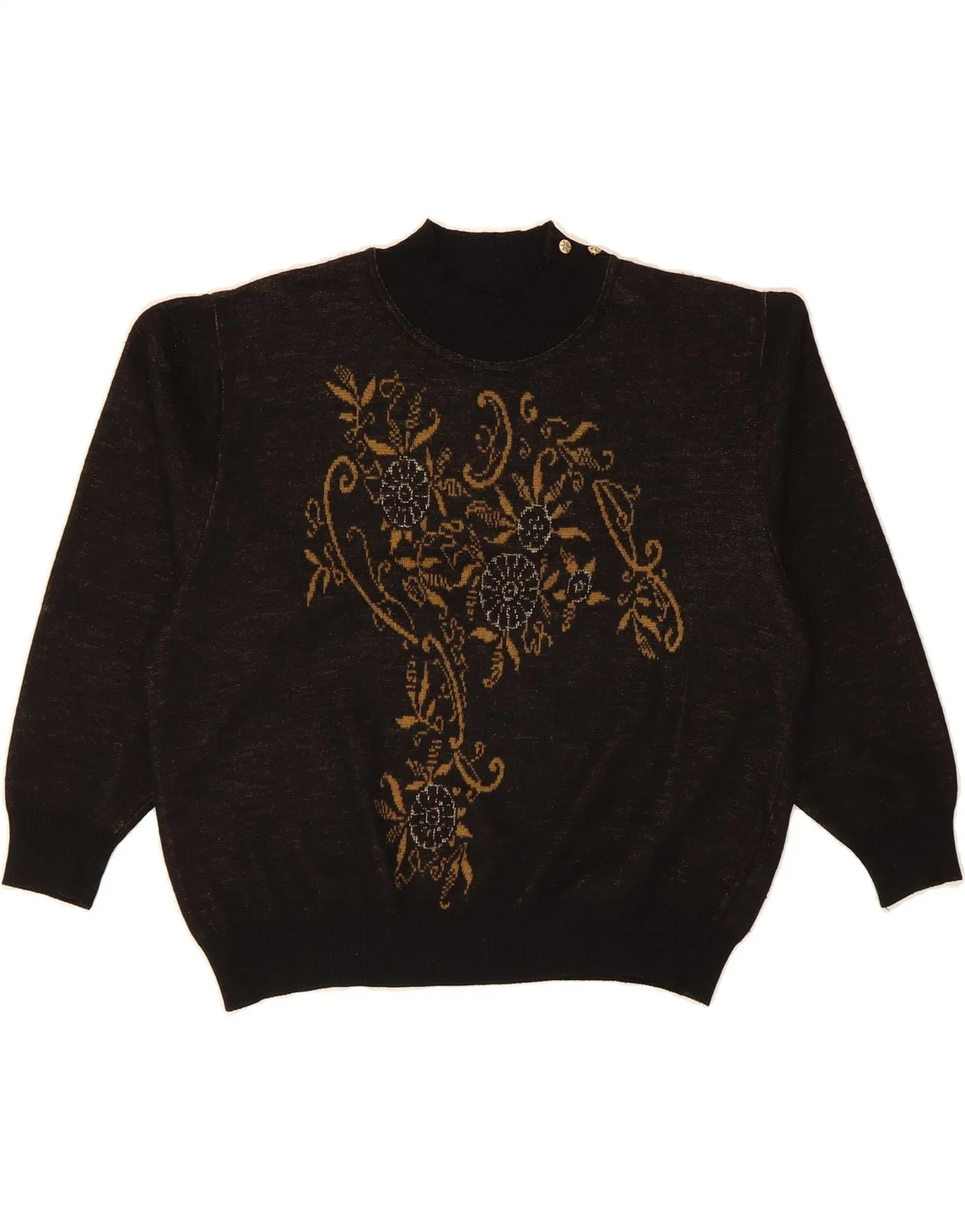 VINTAGE Womens Graphic Turtle Neck Jumper Sweater UK 16 Large Black