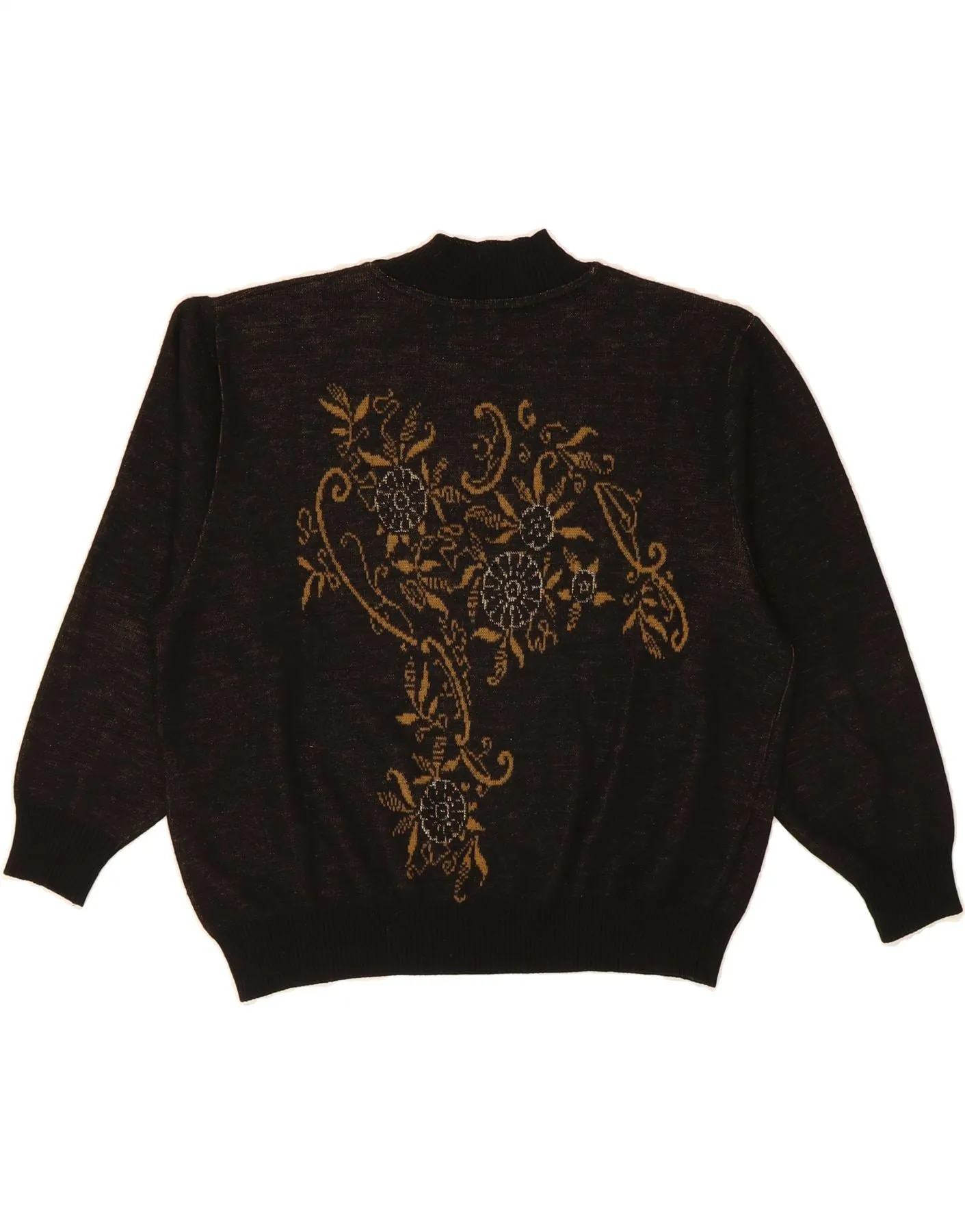 VINTAGE Womens Graphic Turtle Neck Jumper Sweater UK 16 Large Black