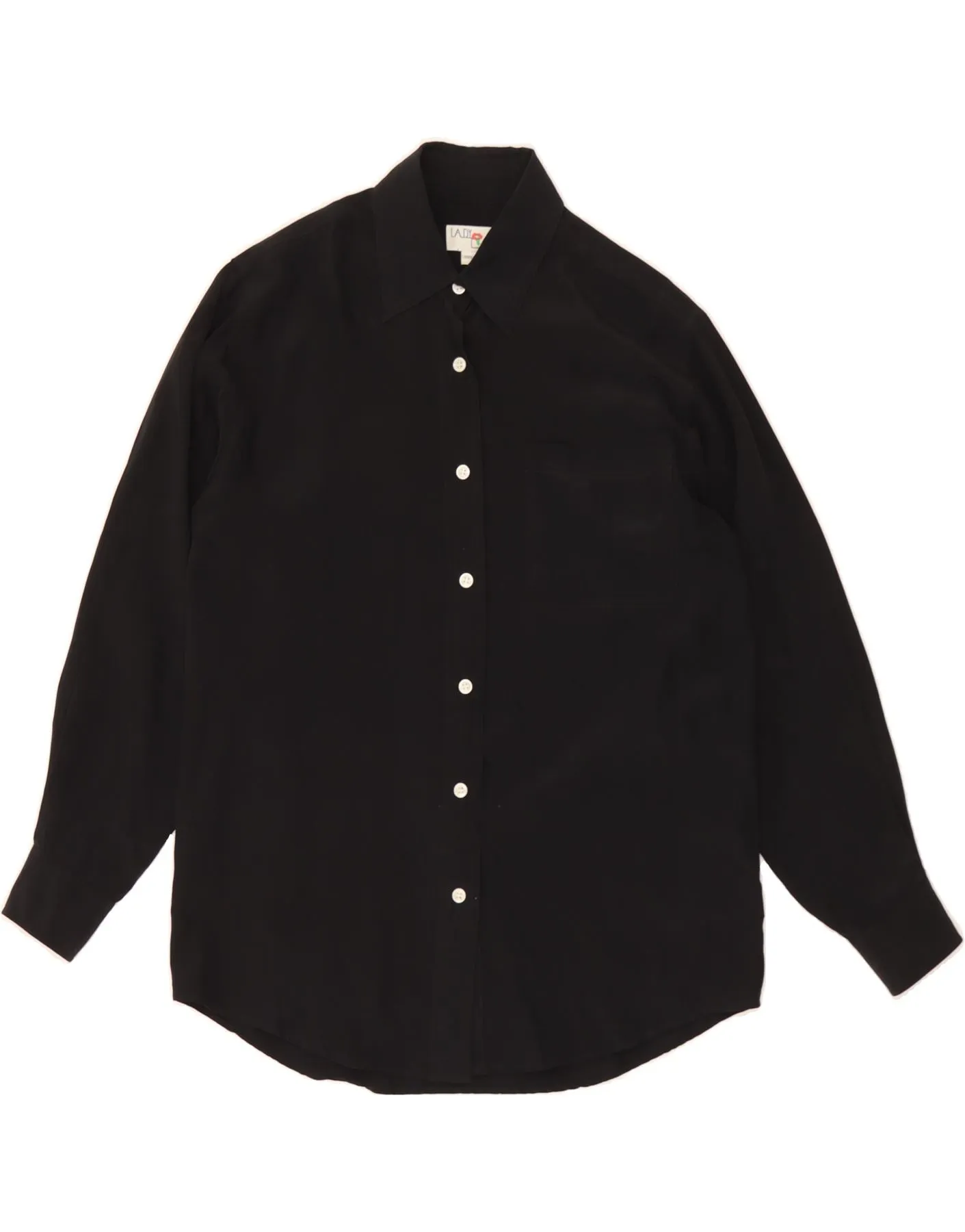 VINTAGE Womens Oversized Shirt UK 10 Small Black Silk