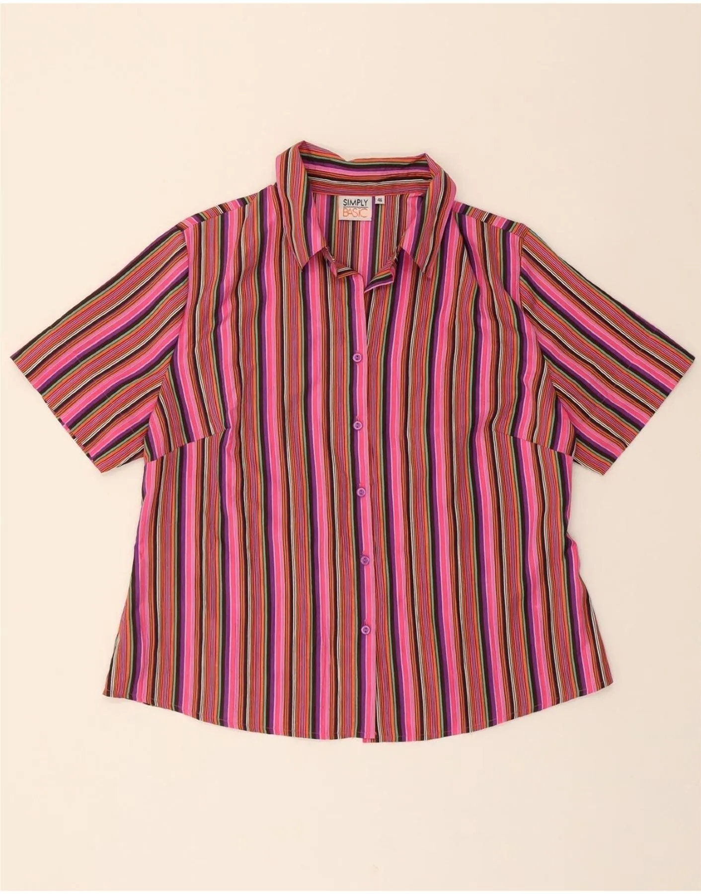 VINTAGE Womens Short Sleeve Shirt IT 46 Large Pink Striped