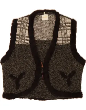 VINTAGE Womens Waistcoat UK 14 Medium Grey Check Acrylic