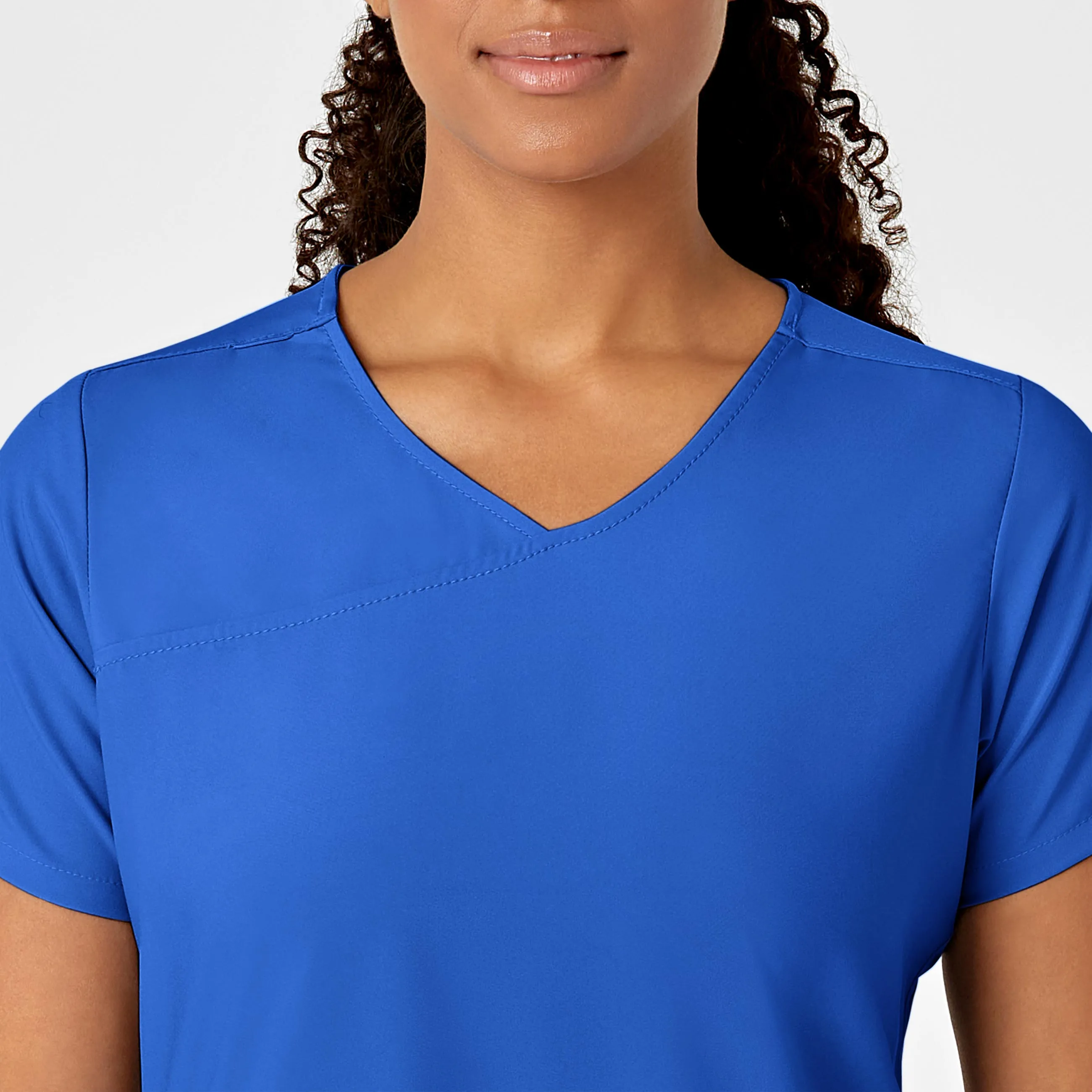 W123 Women's Y-Neck Wrap Scrub Top - Royal