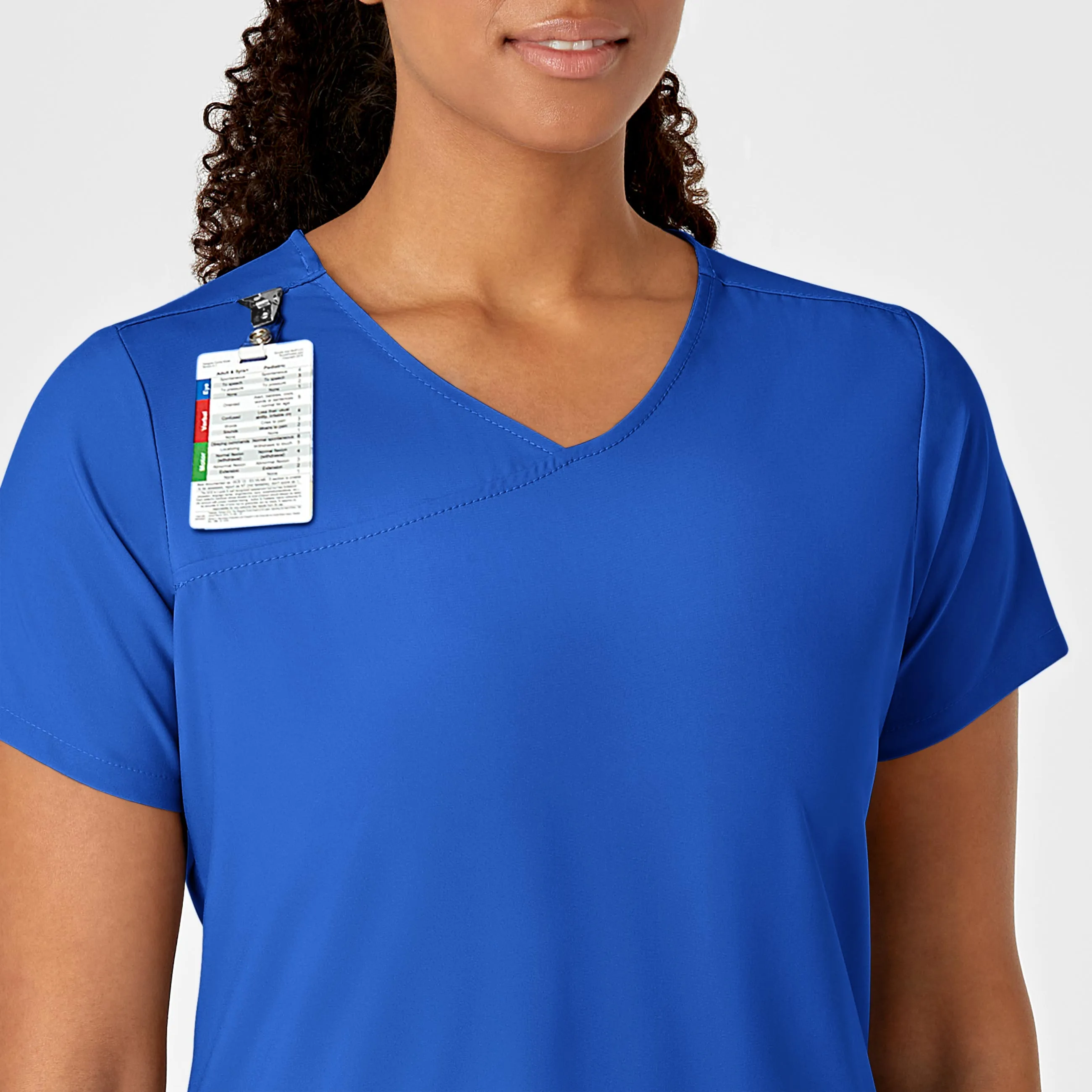 W123 Women's Y-Neck Wrap Scrub Top - Royal